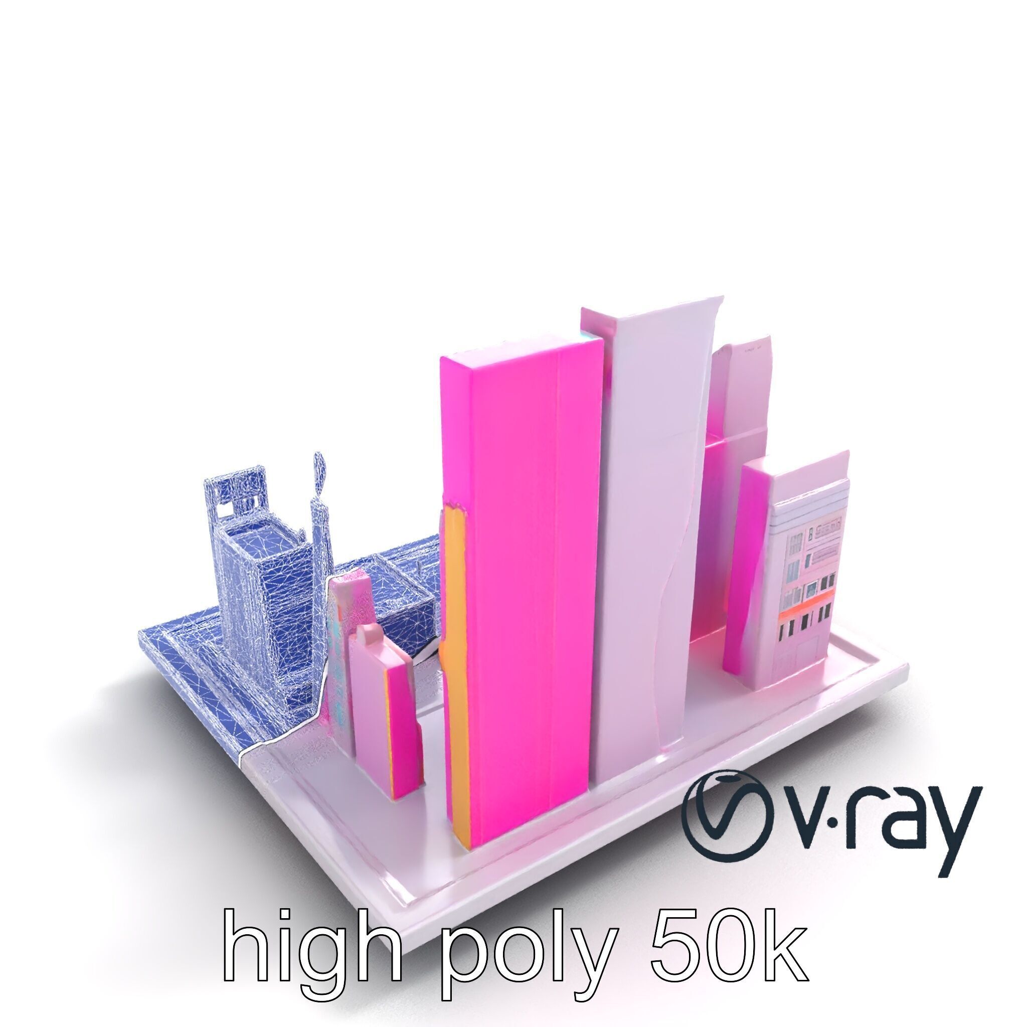 Neon Urban Square with Digital Panels model pack Low-poly 3D model_21