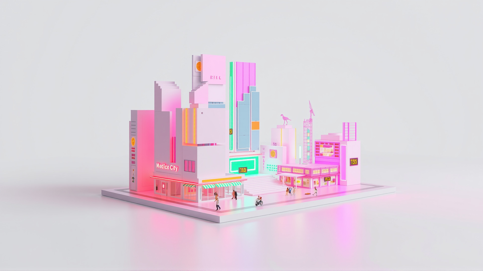 Neon Urban Square with Digital Panels model pack Low-poly 3D model_4