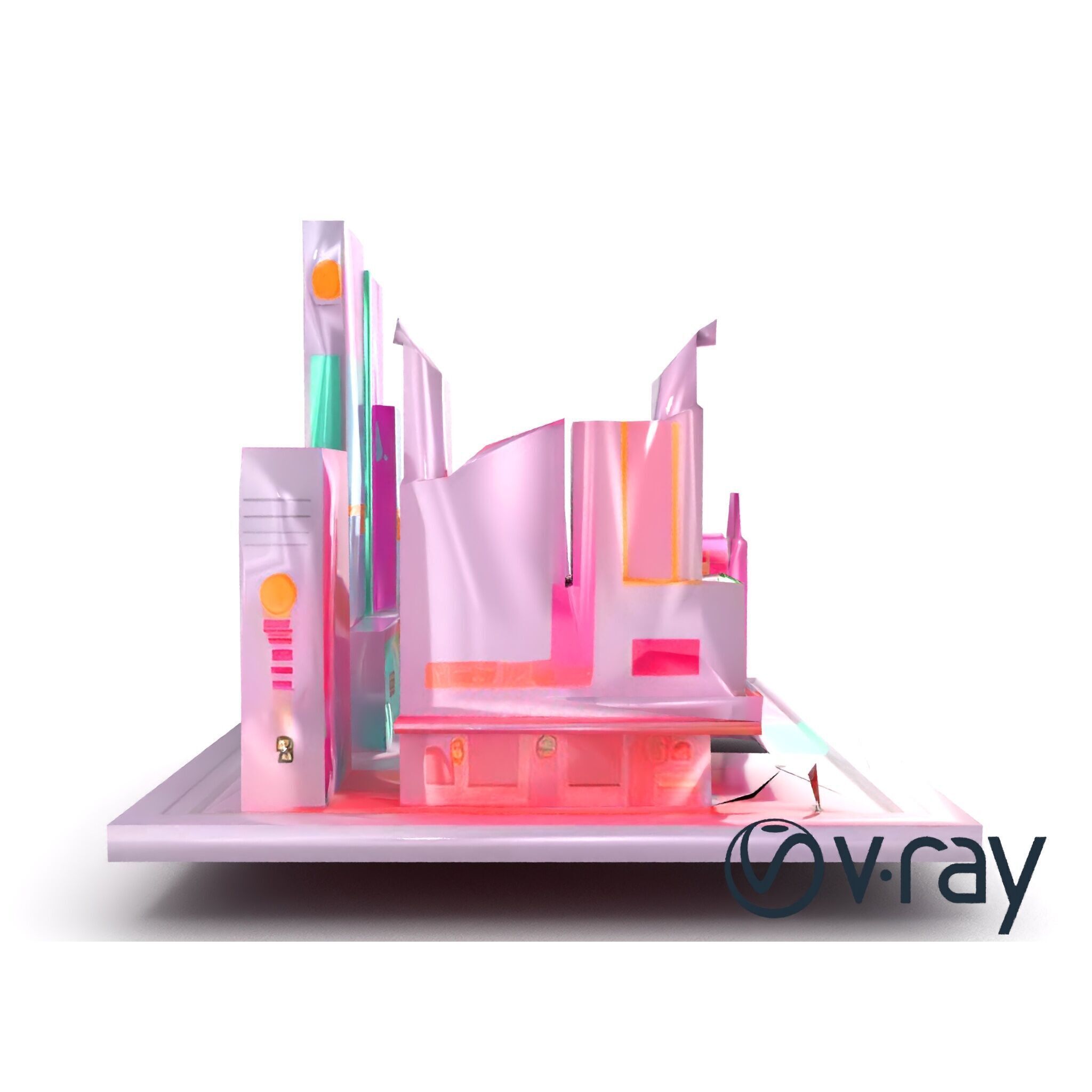 Neon Urban Square with Digital Panels model pack Low-poly 3D model_26