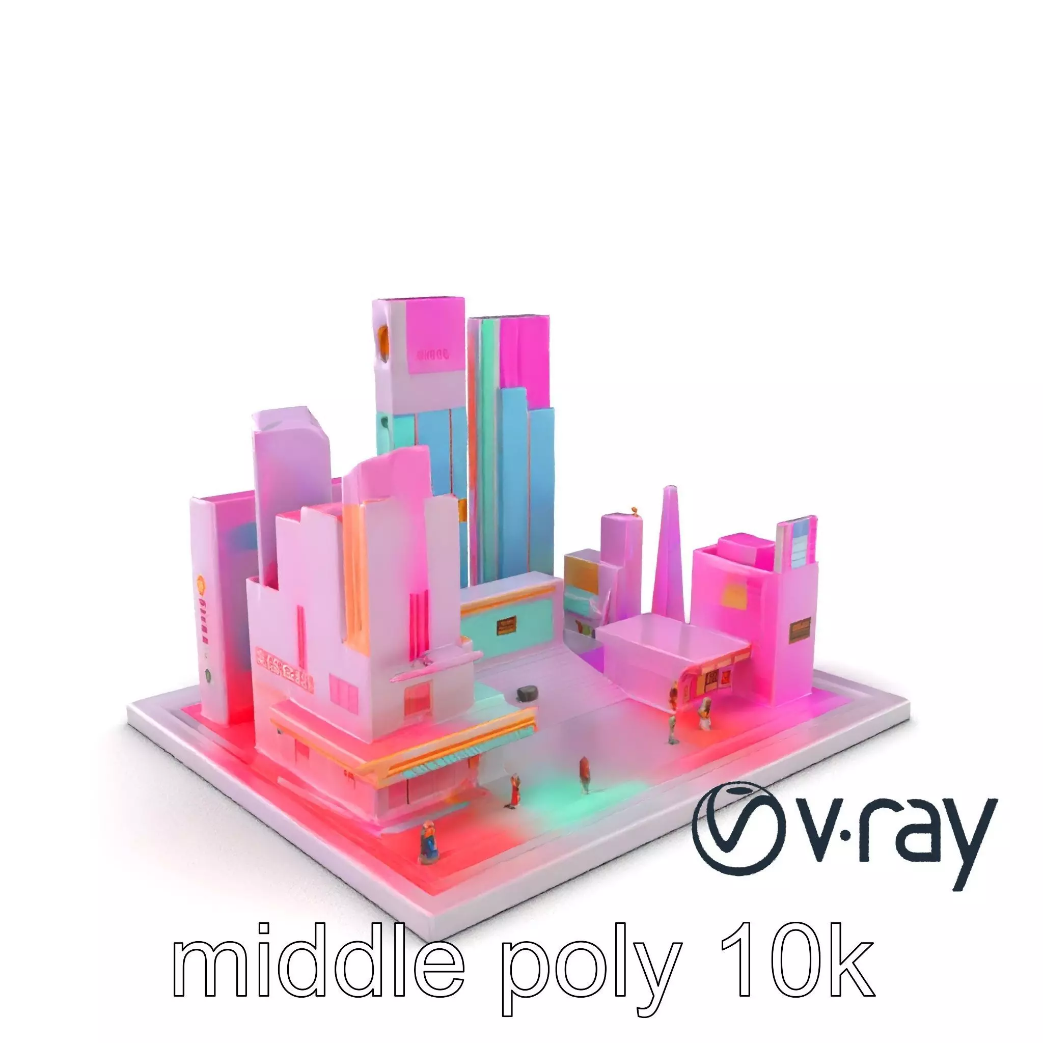 Neon Urban Square with Digital Panels model pack Low-poly 3D model_0