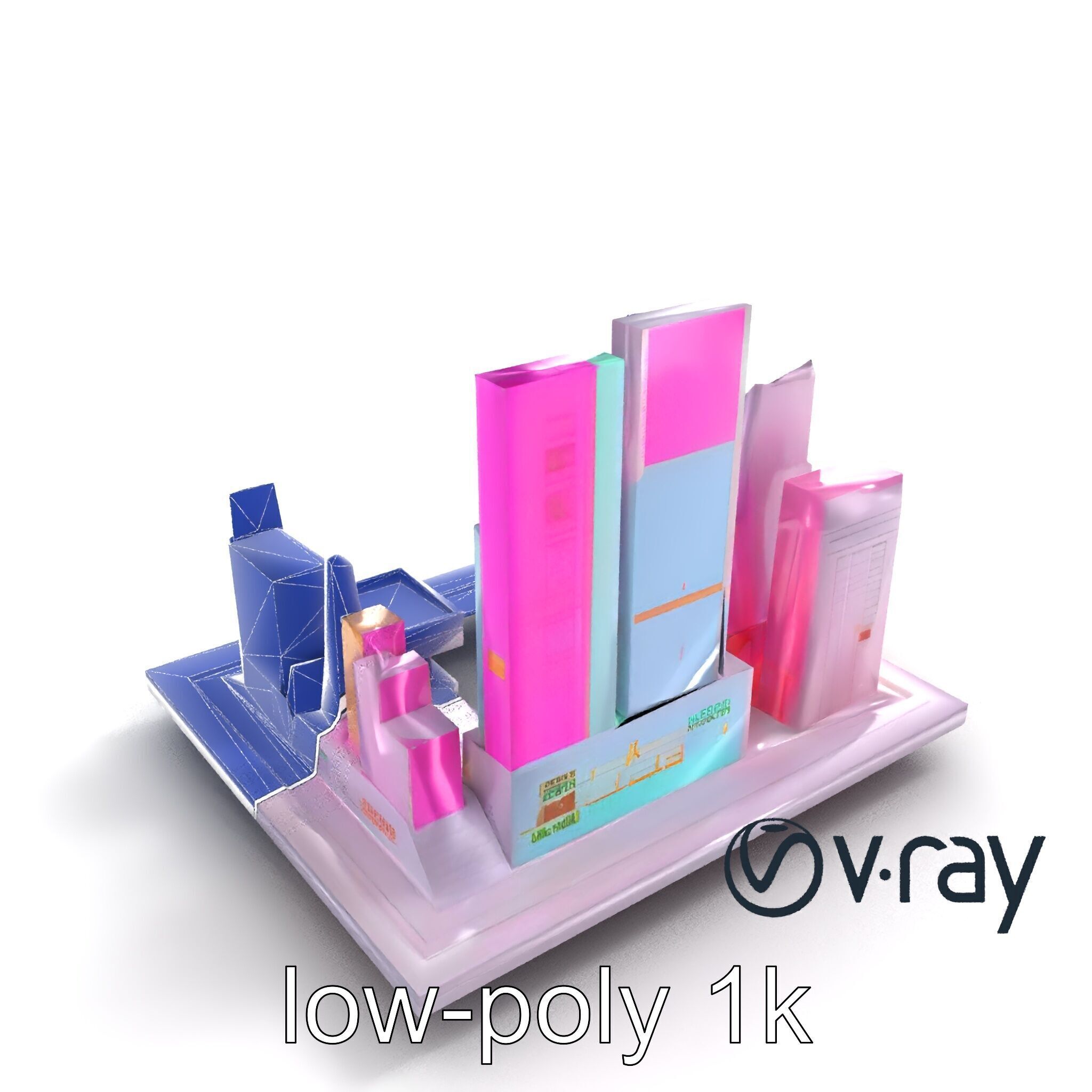 Neon Urban Square with Digital Panels model pack Low-poly 3D model_30