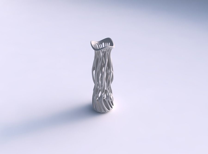 Vase cylindrical extruded neck with twisted branches streched and wavy top