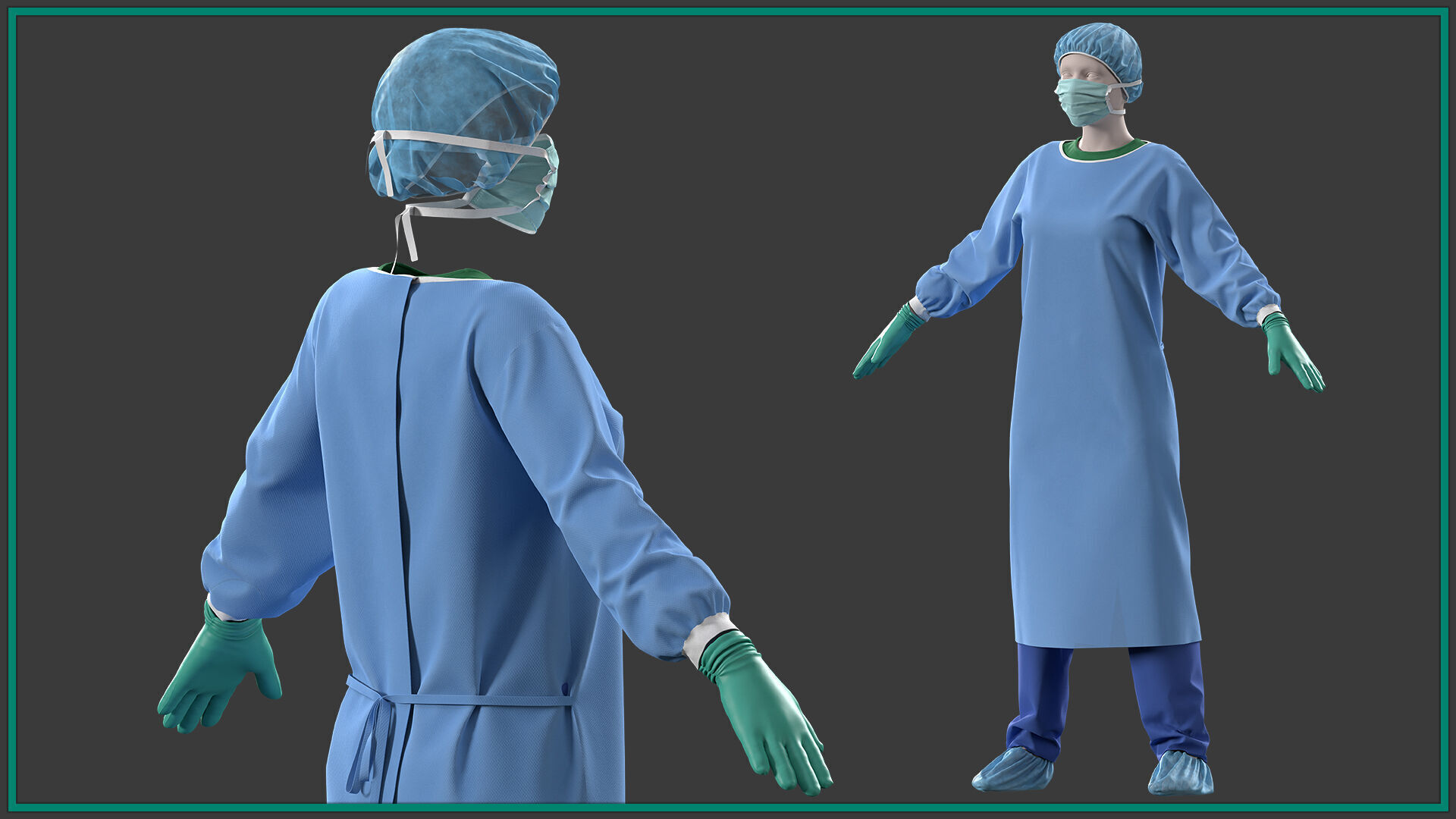 female surgeon uniform with texture 3D model_3