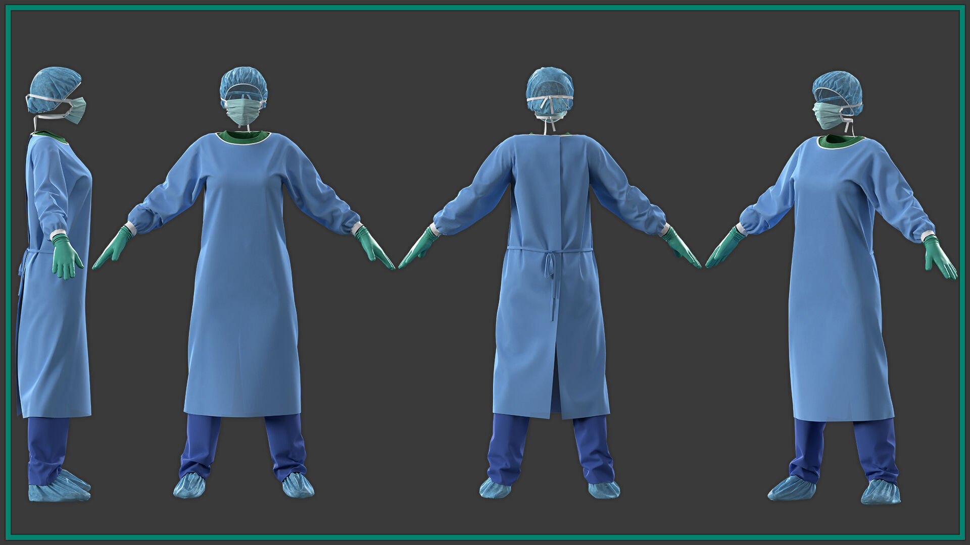 female surgeon uniform with texture 3D model_1