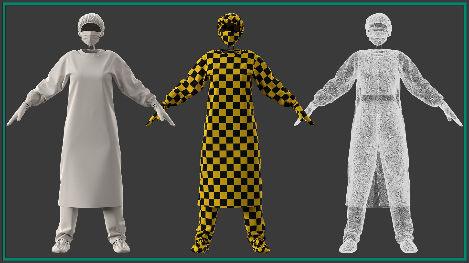 female surgeon uniform with texture 3D model_4