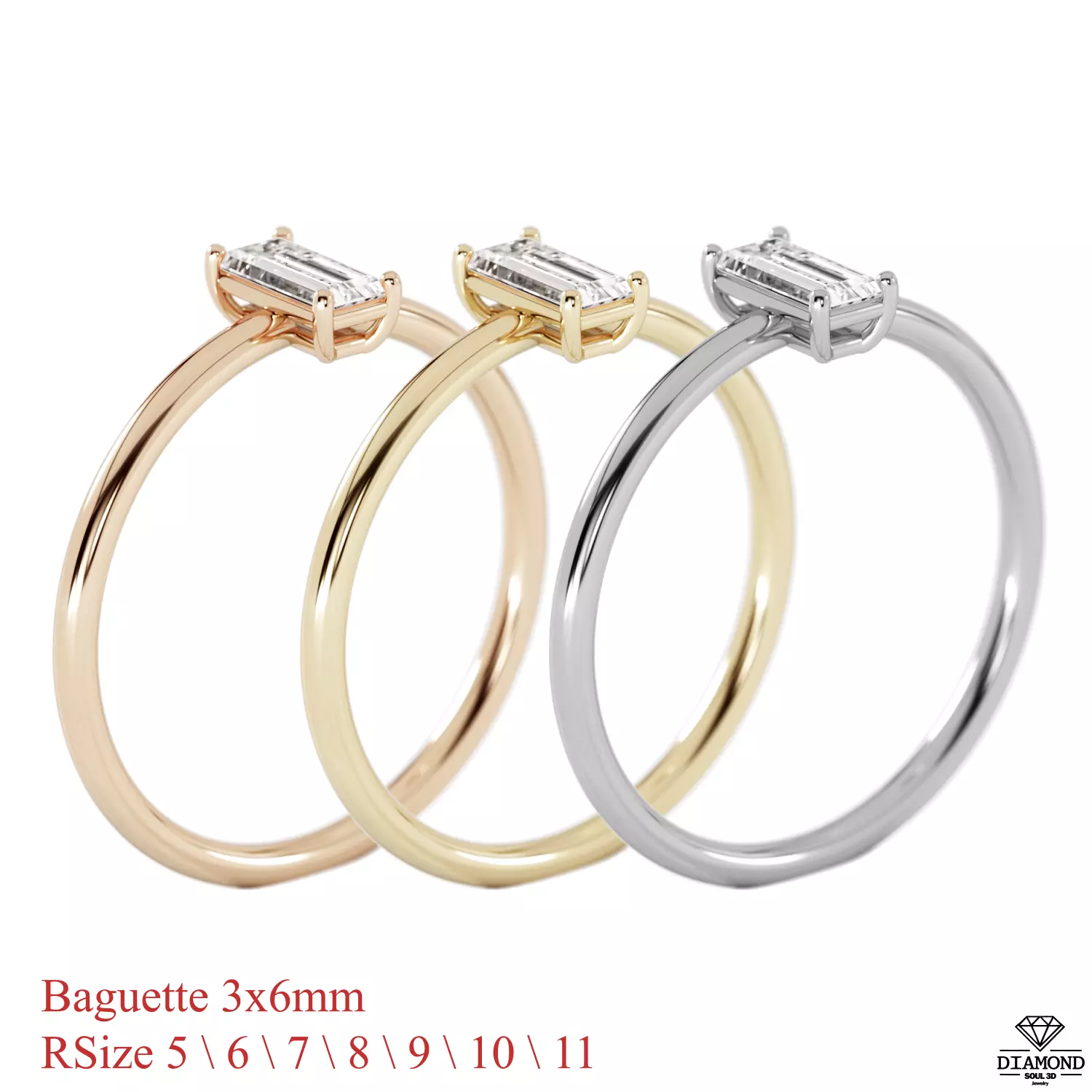  Pack 7Ring Baguette 6x3mm 3D Model Collection_0