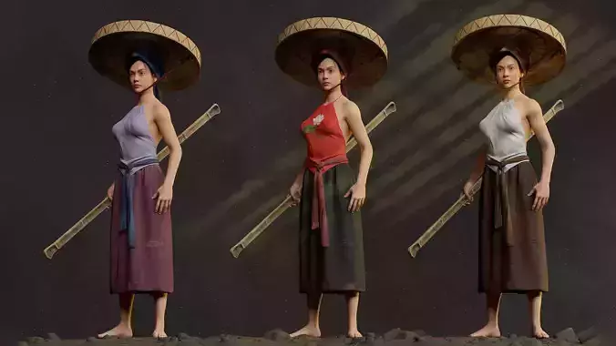 Realistic Asia Model 3D with Skirt Clothing