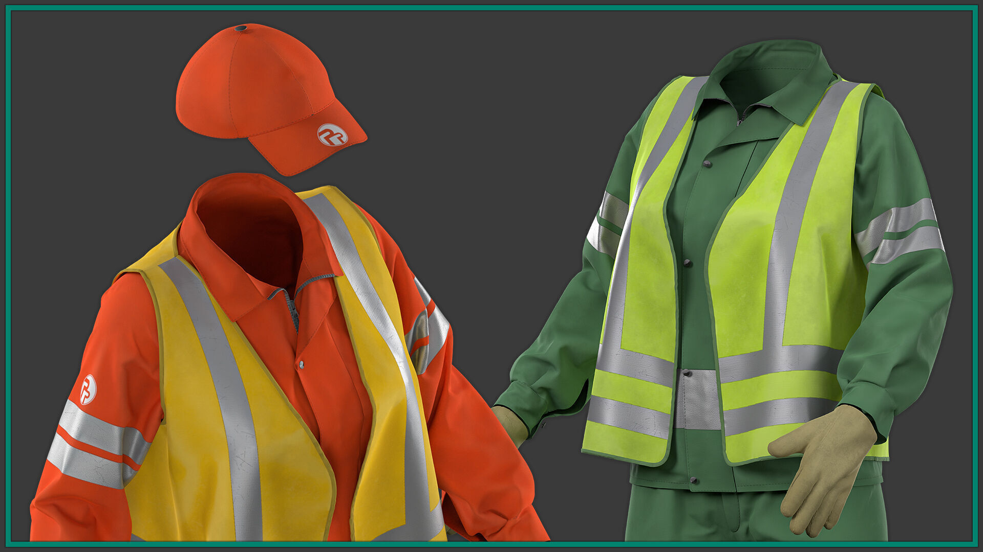 female street sweeper uniform with 2texture and smart material 3D model_3