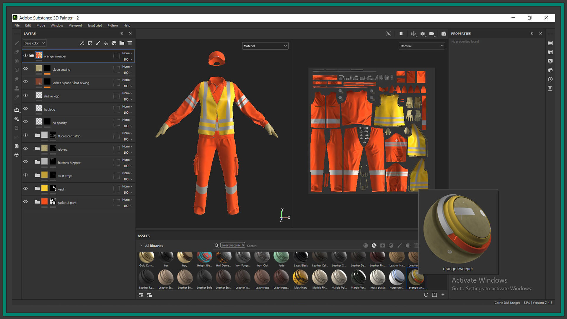 female street sweeper uniform with 2texture and smart material 3D model_5