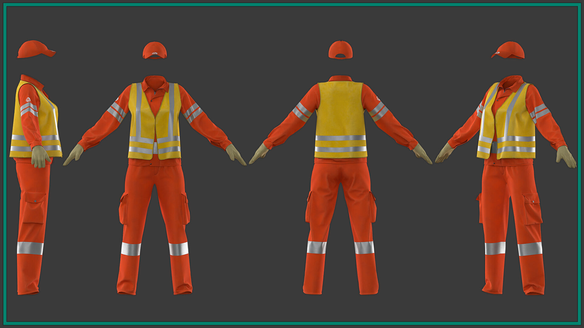 female street sweeper uniform with 2texture and smart material 3D model_2