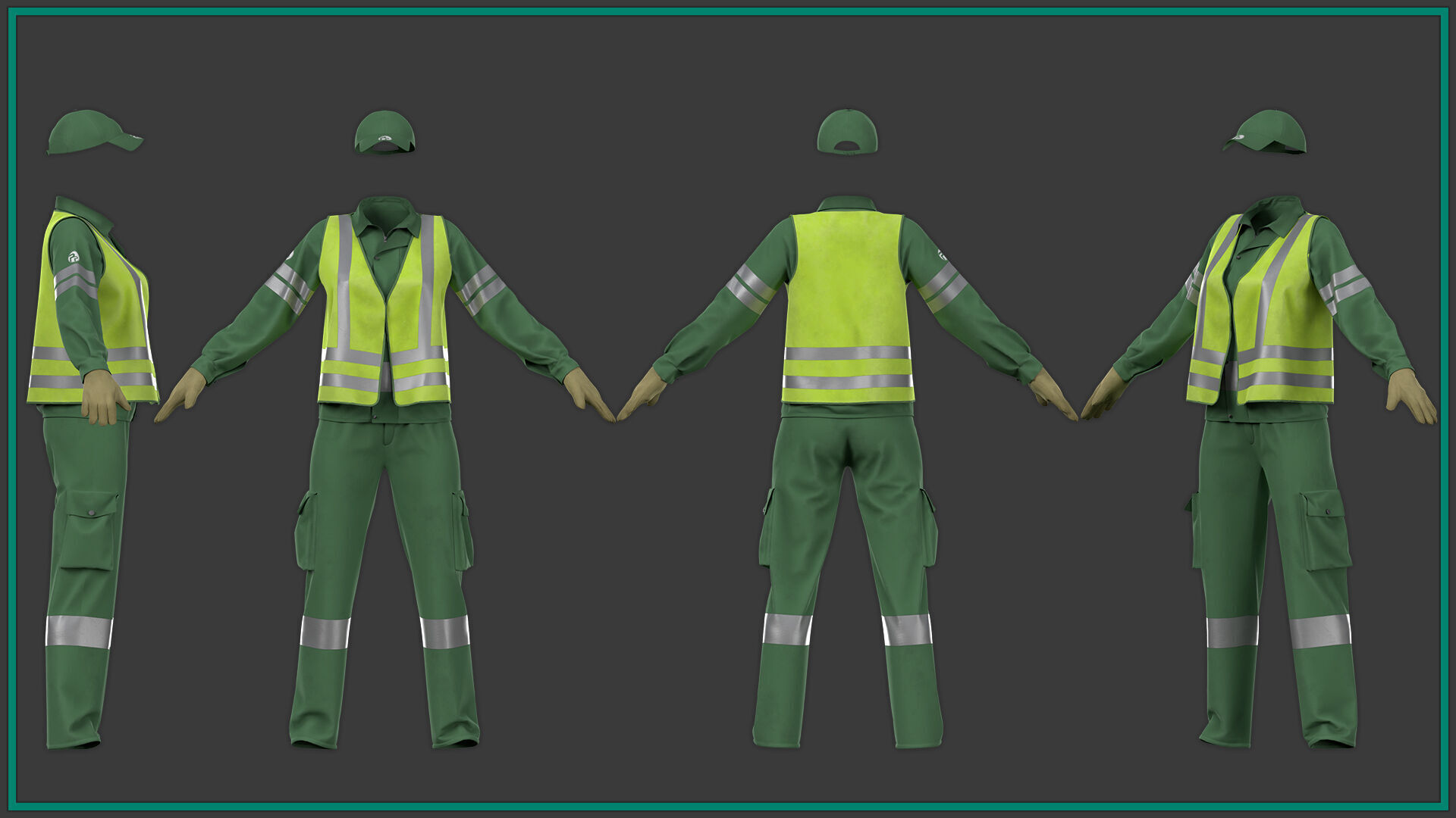 female street sweeper uniform with 2texture and smart material 3D model_1