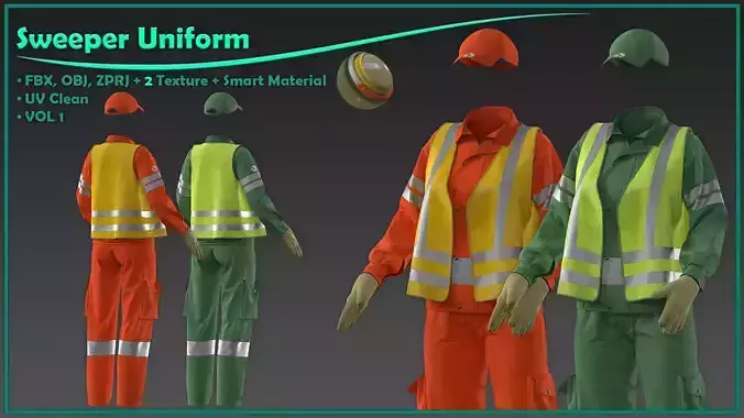female street sweeper uniform with 2texture and smart material 3D model female street sweeper uniform with 2texture and smart material 3D model