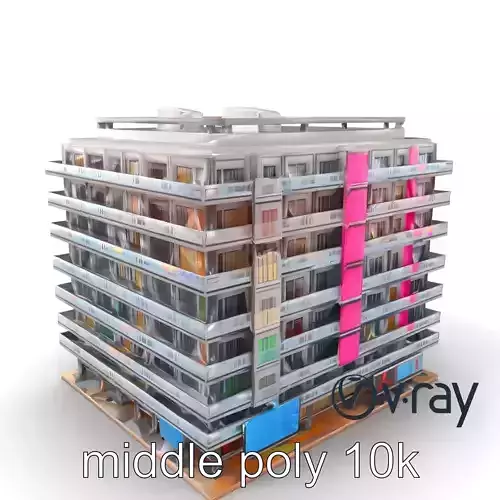 Modern Residential Complex Model Pack with Glass Balconies and Digital Screens
