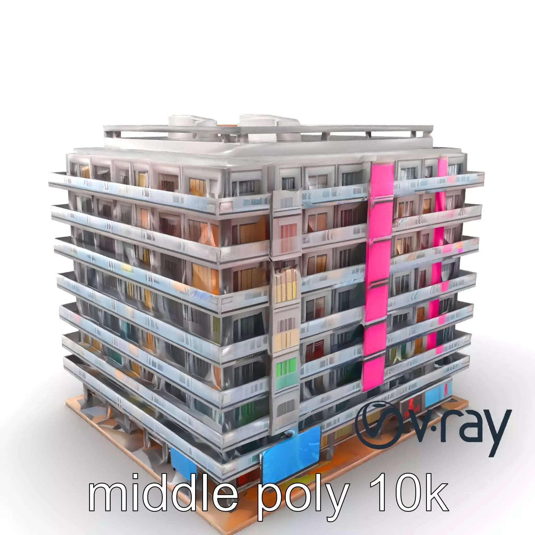 Modern Residential Complex Model Pack with Glass Balconies an... Low-poly 3D model