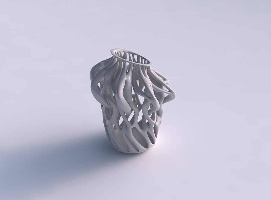 Vase cylindrical extruded neck with twisted branches squeezed... 3D print model_0
