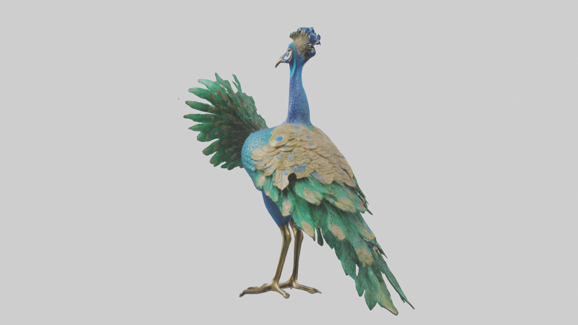 Indian Peafowl statue model Low-poly 3D model_2
