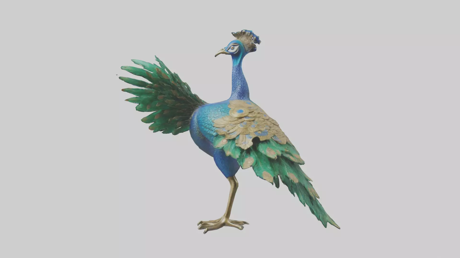 Indian Peafowl statue model Low-poly 3D model_0