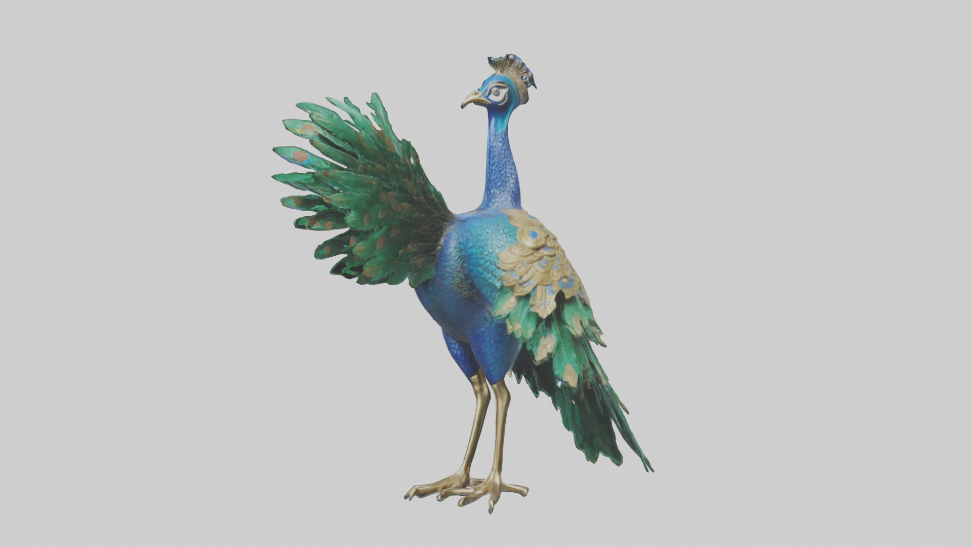 Indian Peafowl statue model Low-poly 3D model_1