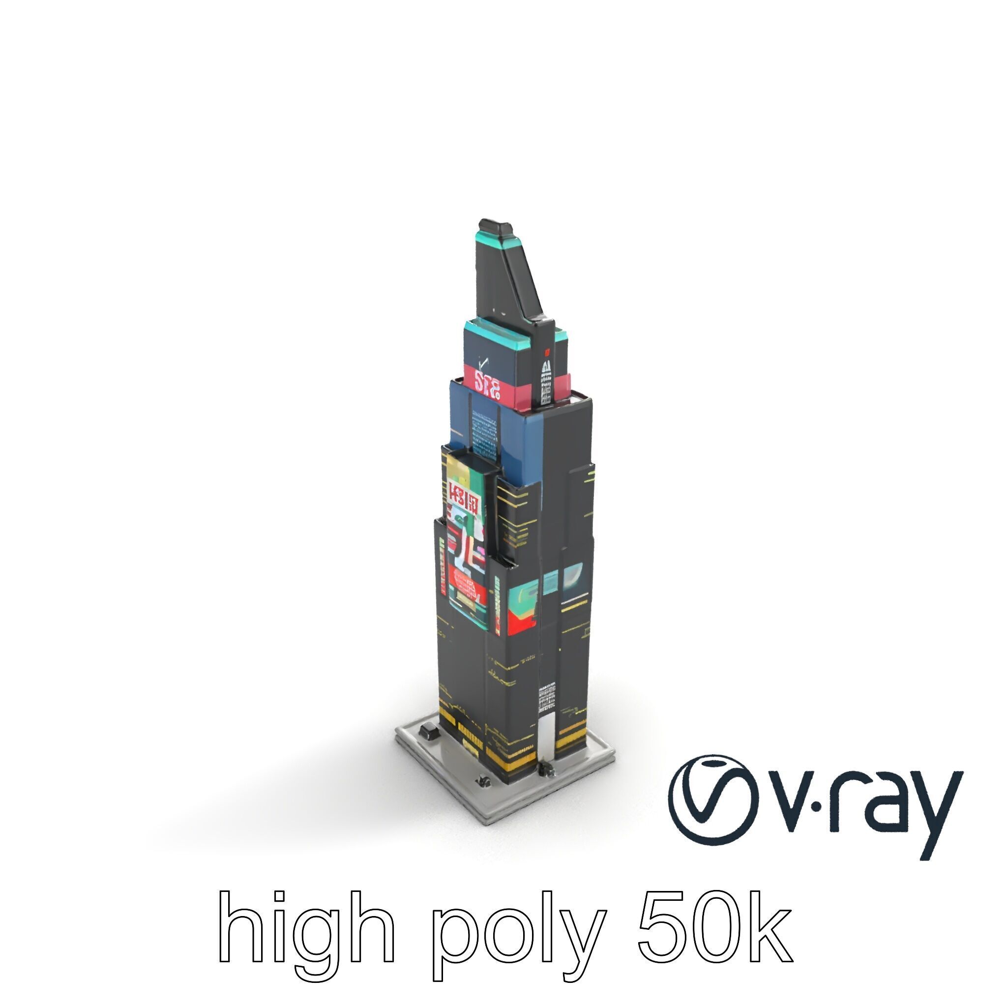 Cyberpunk Skyscraper Neon Facade model pack Low-poly 3D model_10