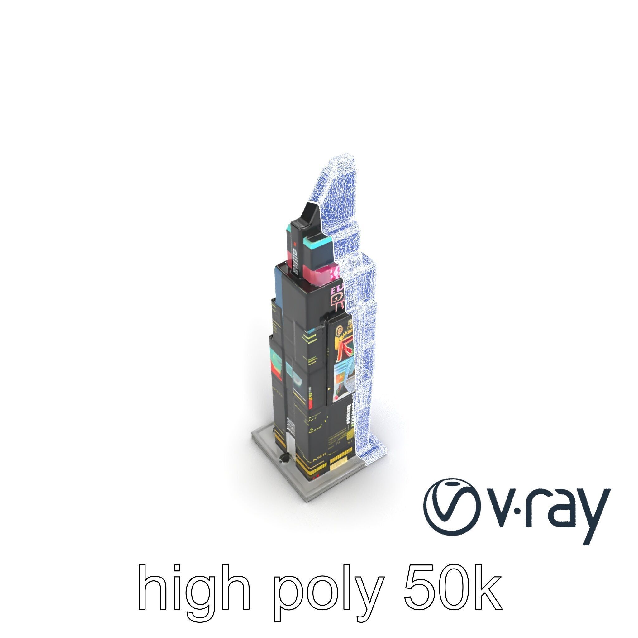 Cyberpunk Skyscraper Neon Facade model pack Low-poly 3D model_22