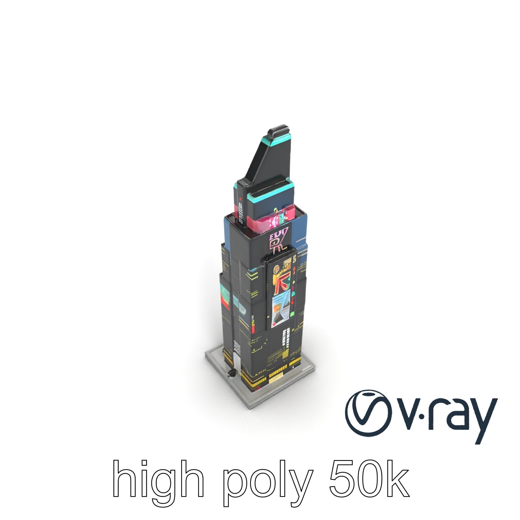 Cyberpunk Skyscraper Neon Facade model pack Low-poly 3D model_27