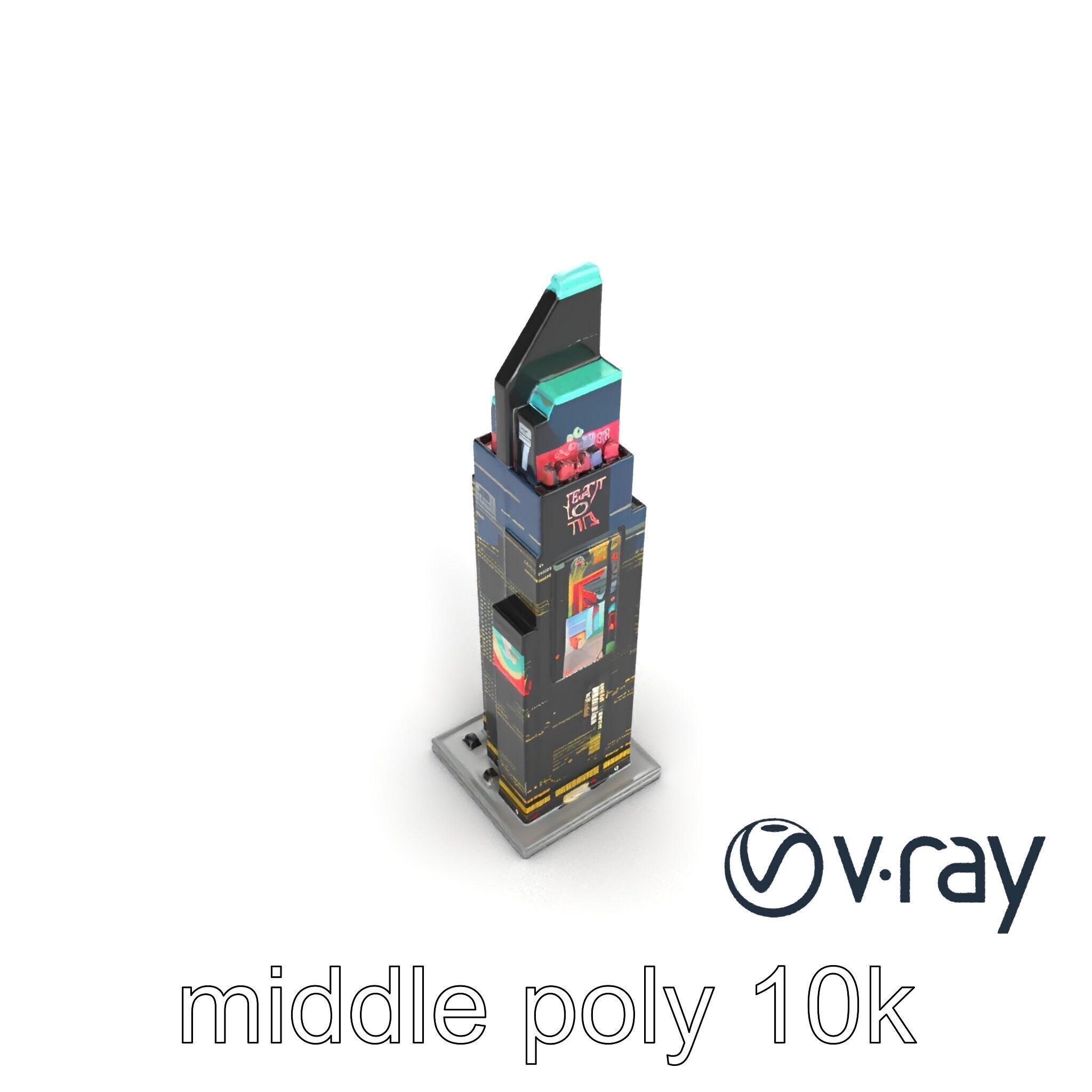 Cyberpunk Skyscraper Neon Facade model pack Low-poly 3D model_20