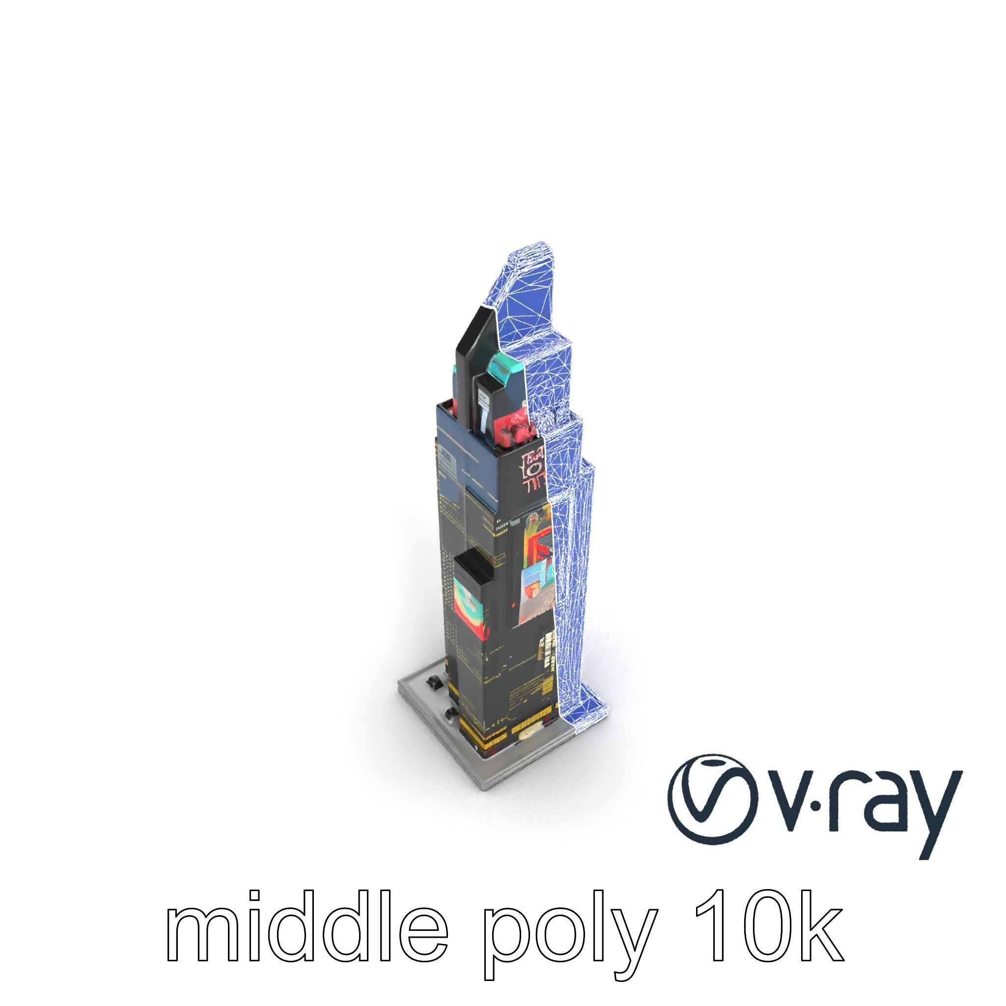 Cyberpunk Skyscraper Neon Facade model pack Low-poly 3D model_29