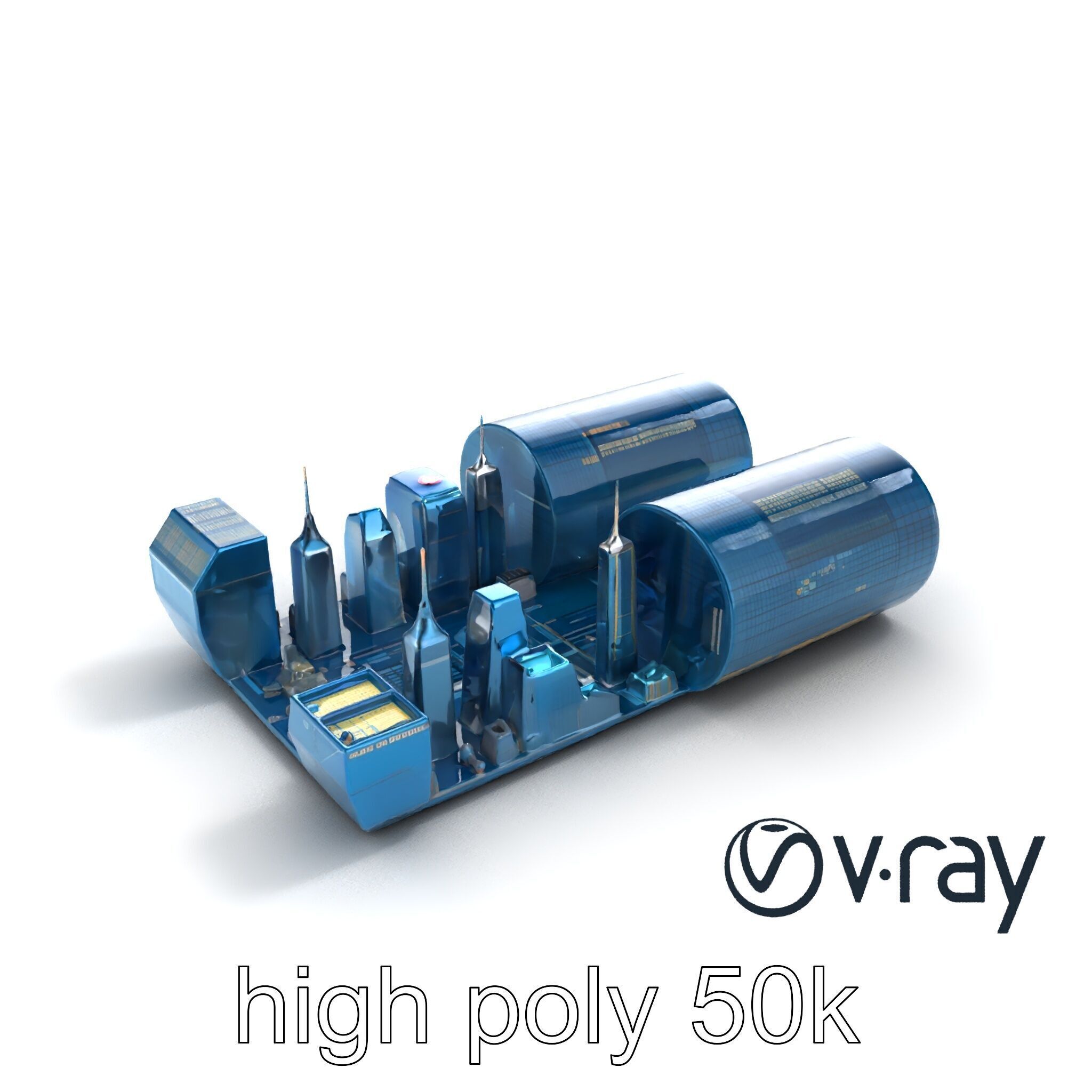Futuristic Skyscraper Neon Cityscape model pack Low-poly 3D model_10