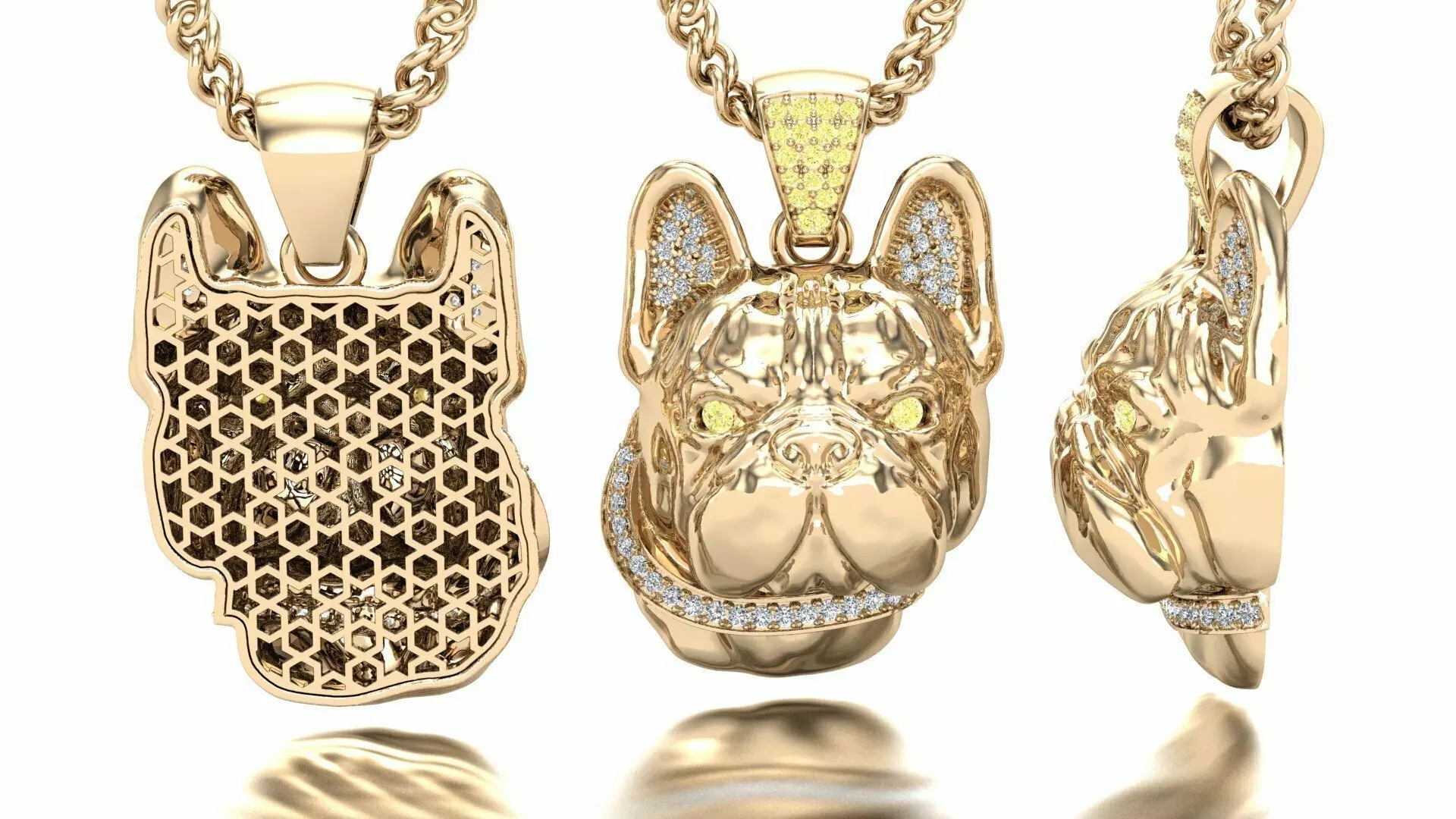 French Bulldog with collar Gems eyes and collar 3D print model