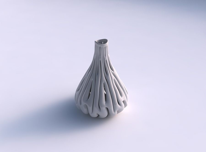 Vase curved with thick soft branches streched top 3D print model