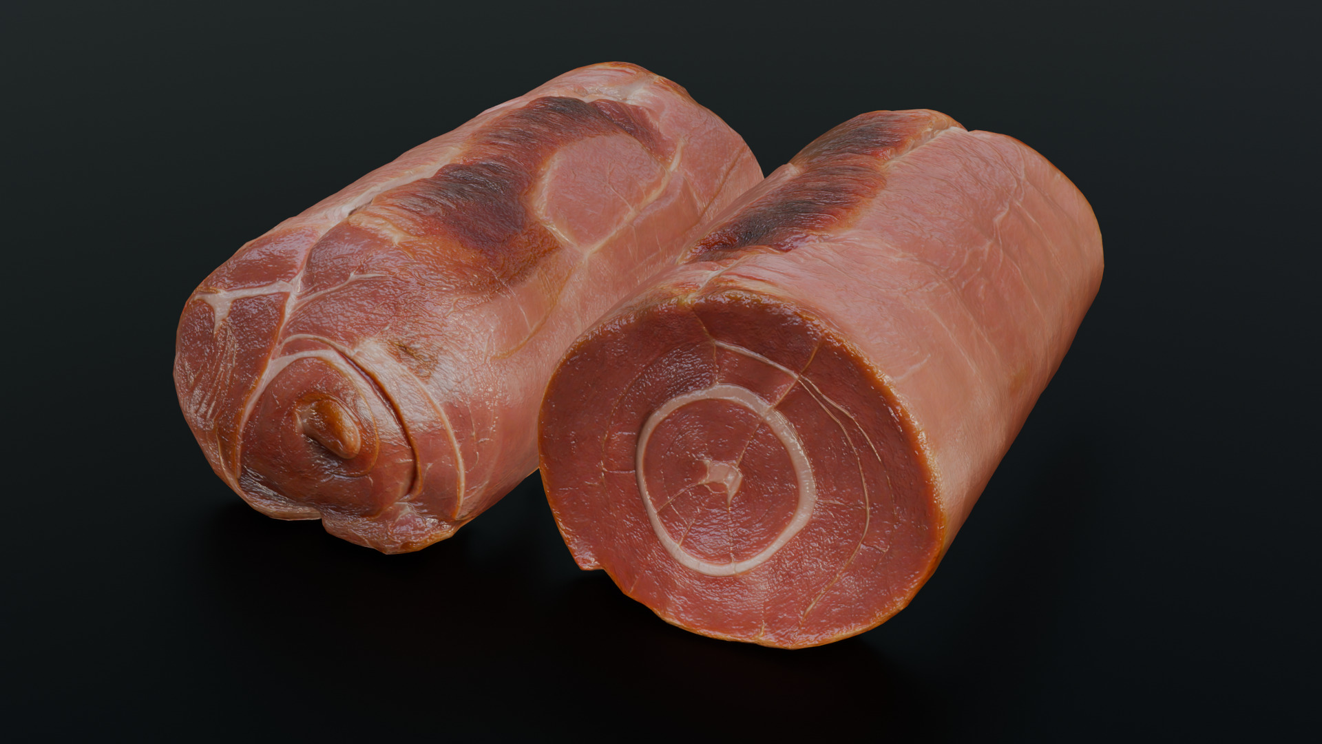 Smoked Ham Roll Meat Low-poly 3D model_10