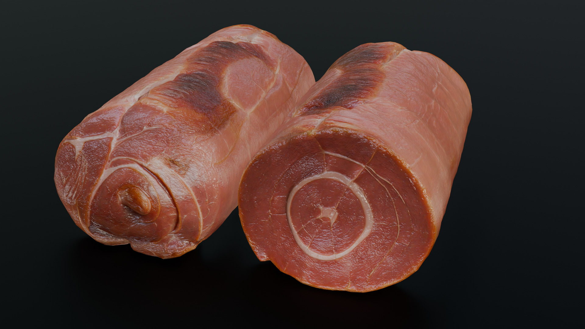 Smoked Ham Roll Meat Low-poly 3D model_7
