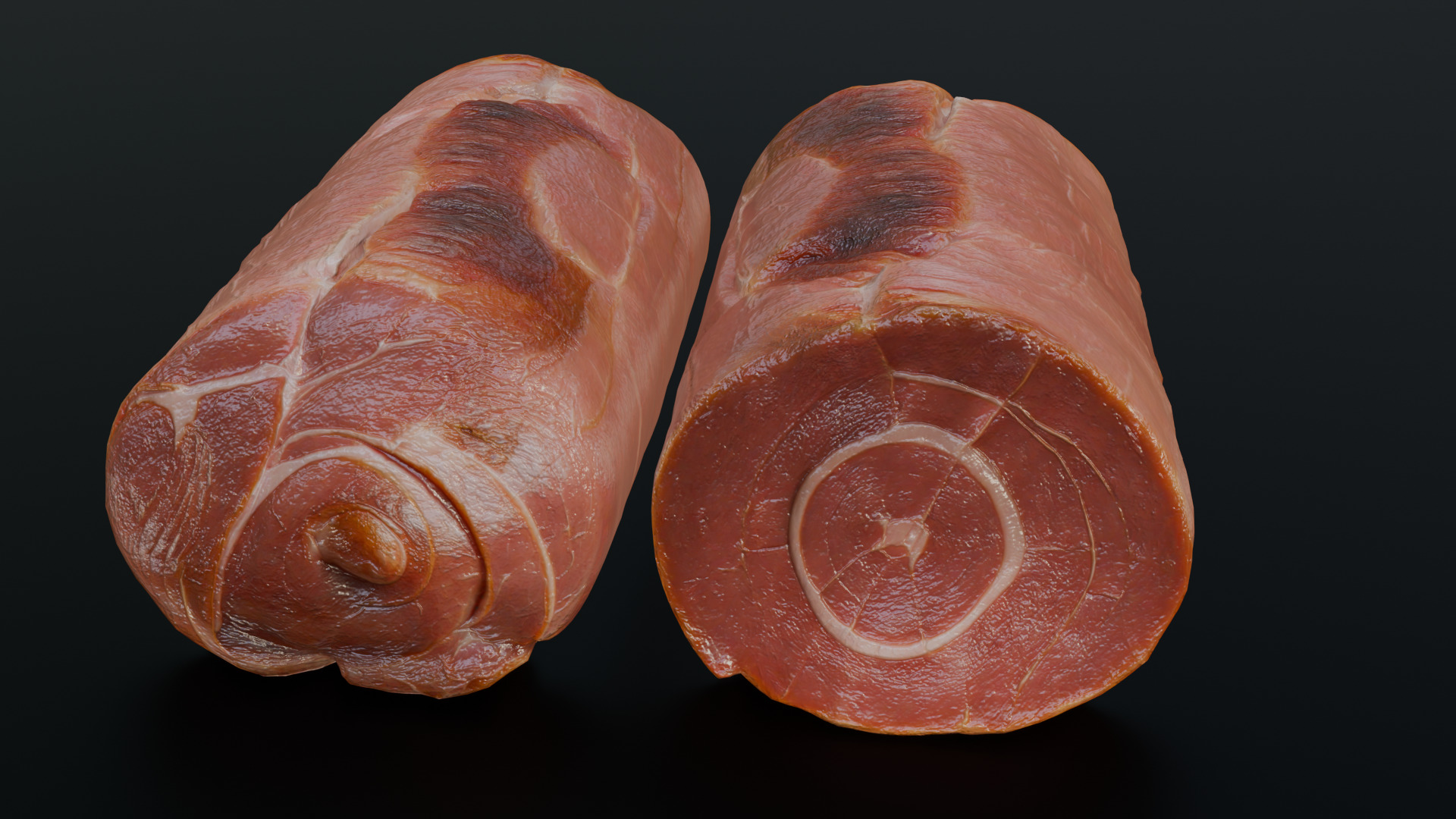 Smoked Ham Roll Meat Low-poly 3D model_16