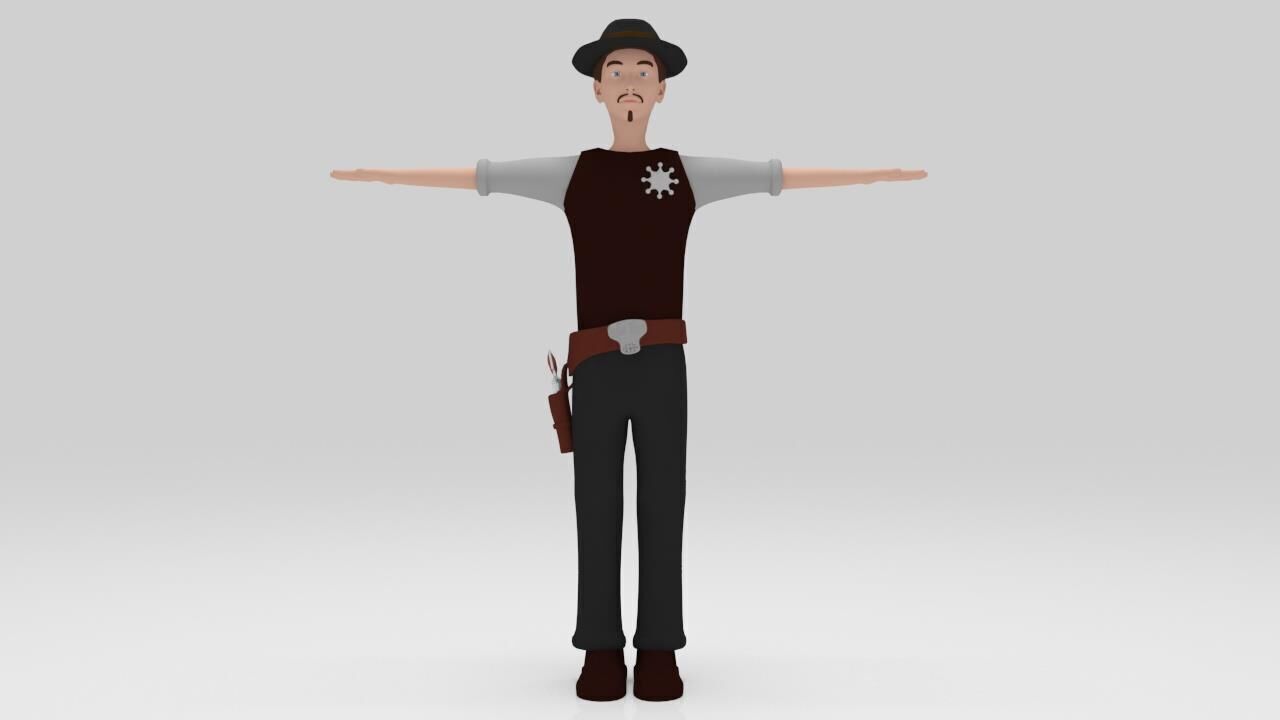Sheriff  classic 1940 rigged character  lowpolys  Low-poly 3D model_1