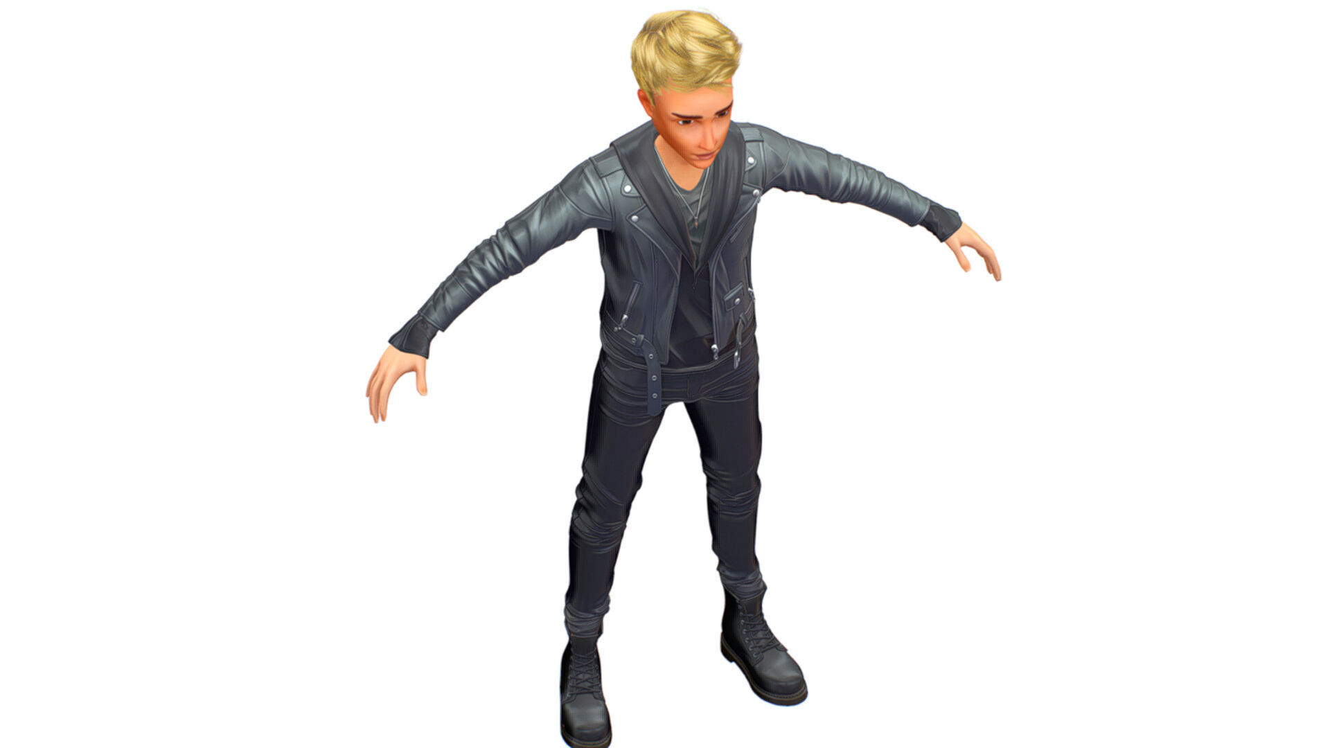 Man Rocker Rockstar Student Casual Male Leather Jacket 3D model_6