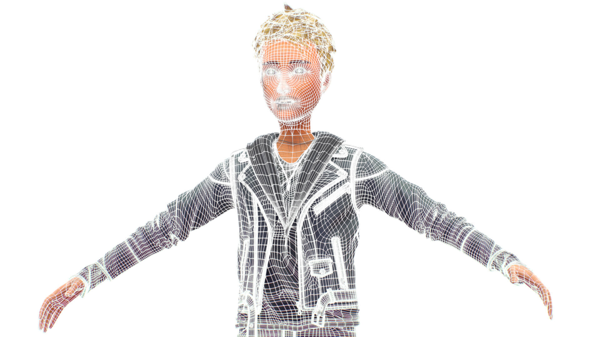 Man Rocker Rockstar Student Casual Male Leather Jacket 3D model_19