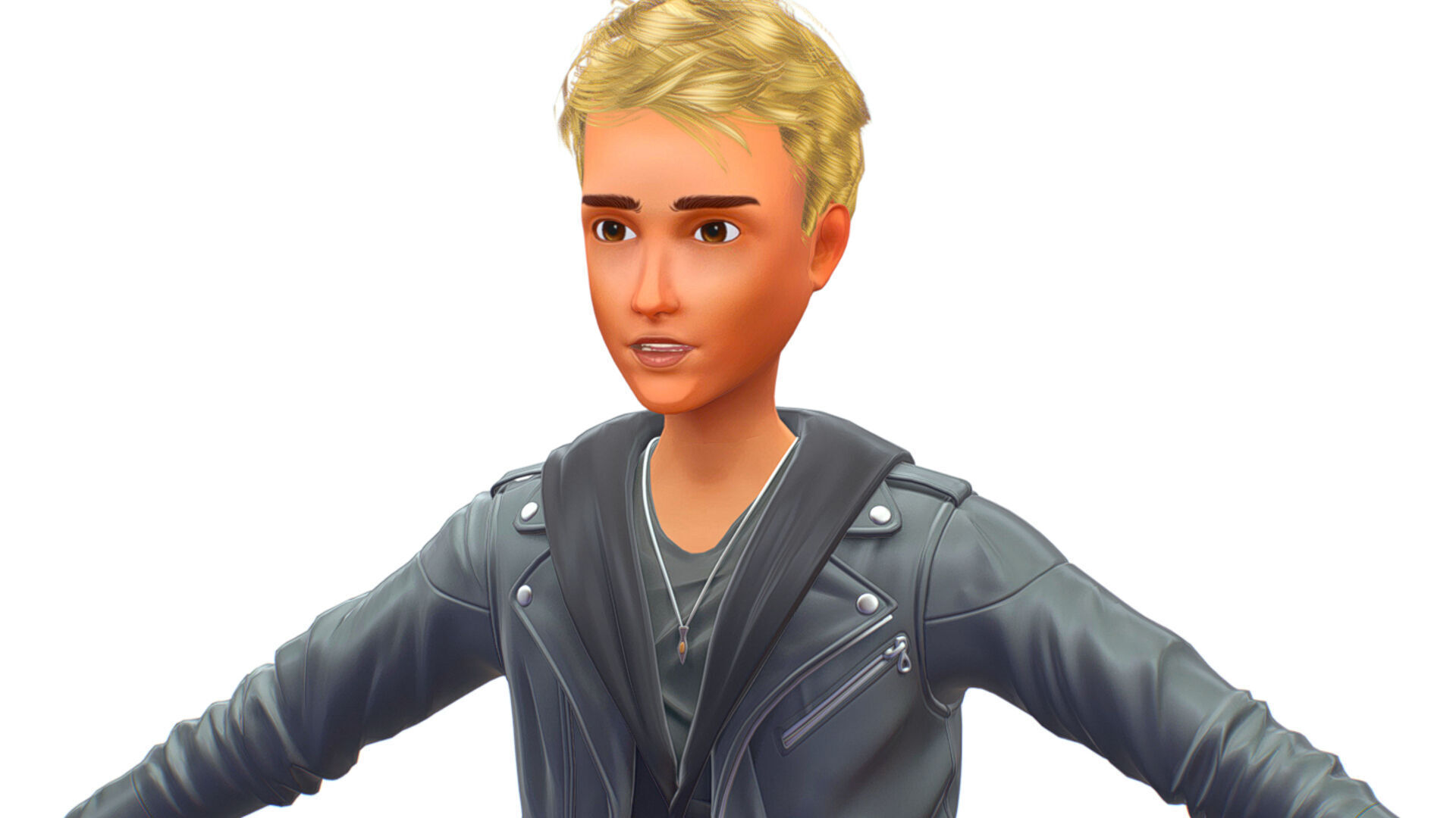 Man Rocker Rockstar Student Casual Male Leather Jacket 3D model_16