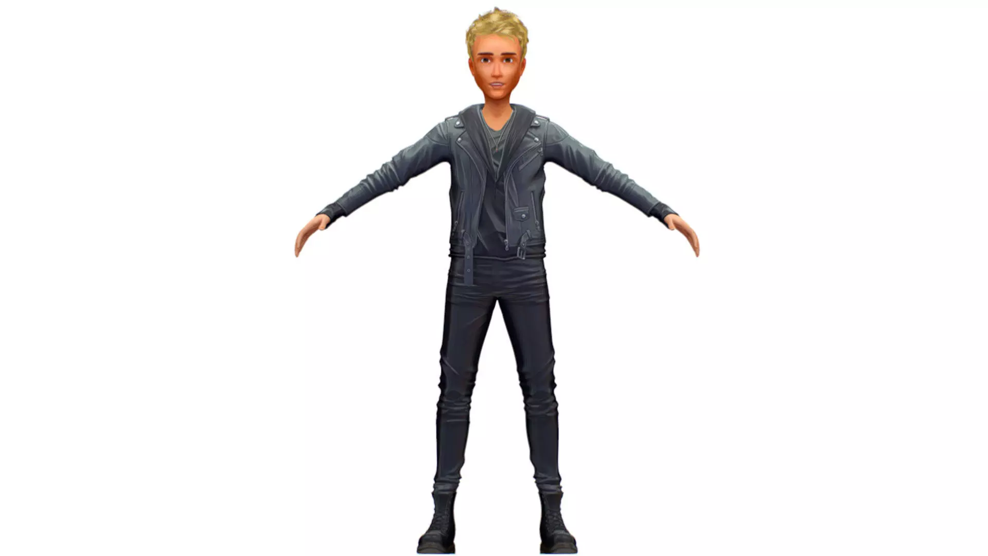 Man Rocker Rockstar Student Casual Male Leather Jacket 3D model_0