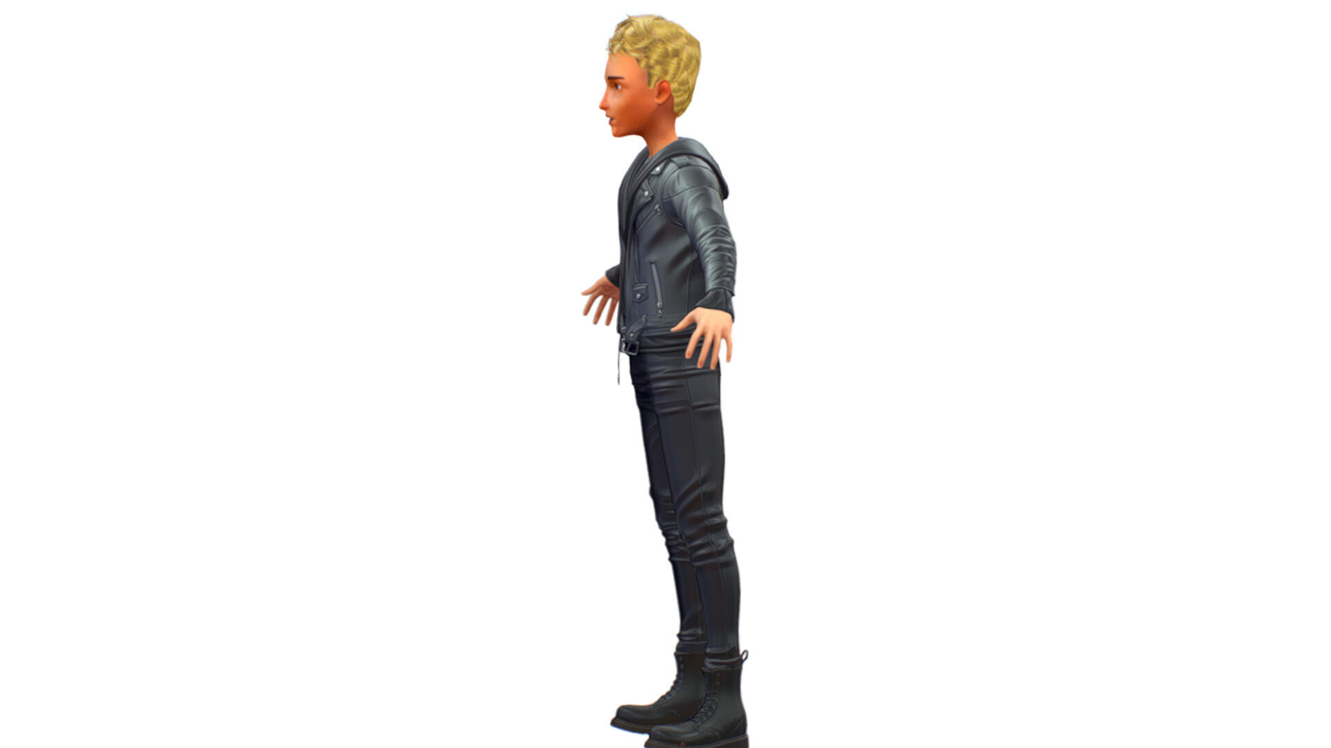 Man Rocker Rockstar Student Casual Male Leather Jacket 3D model_2
