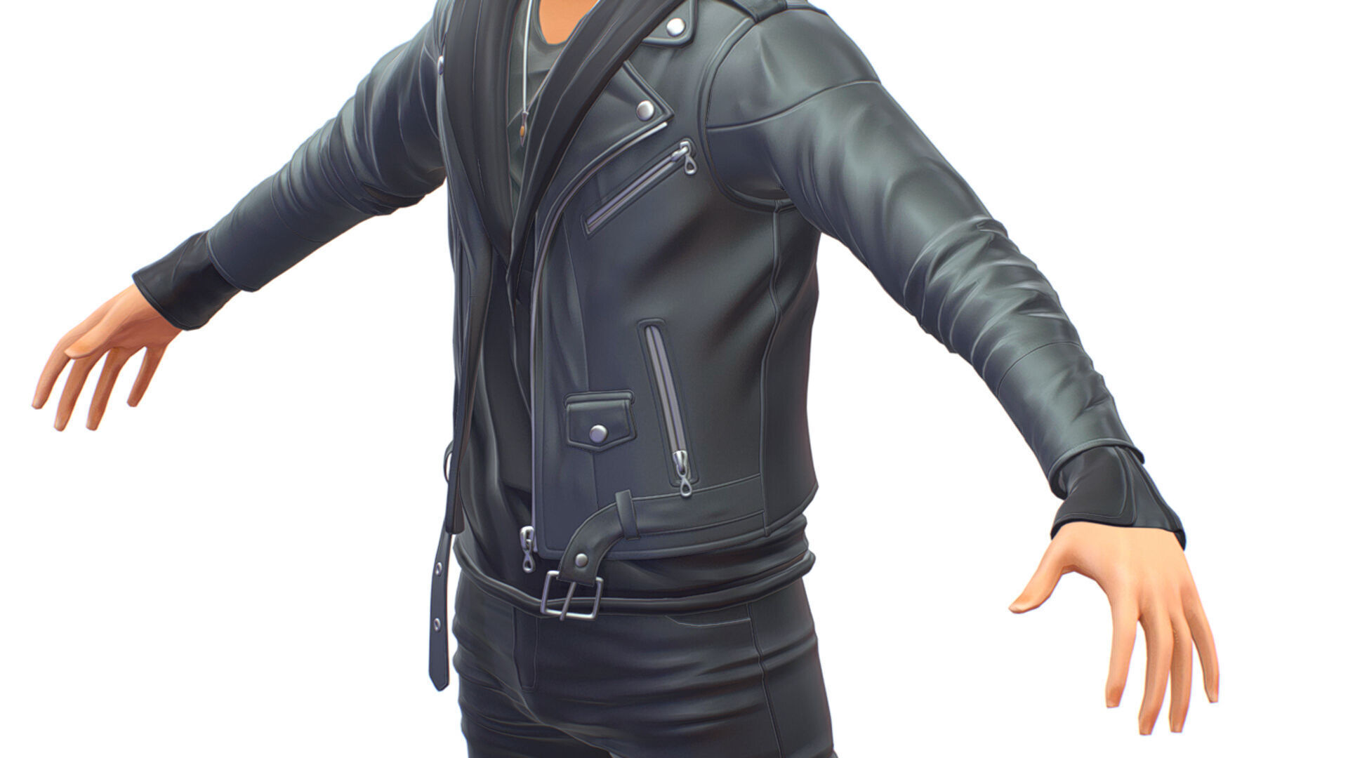 Man Rocker Rockstar Student Casual Male Leather Jacket 3D model_18