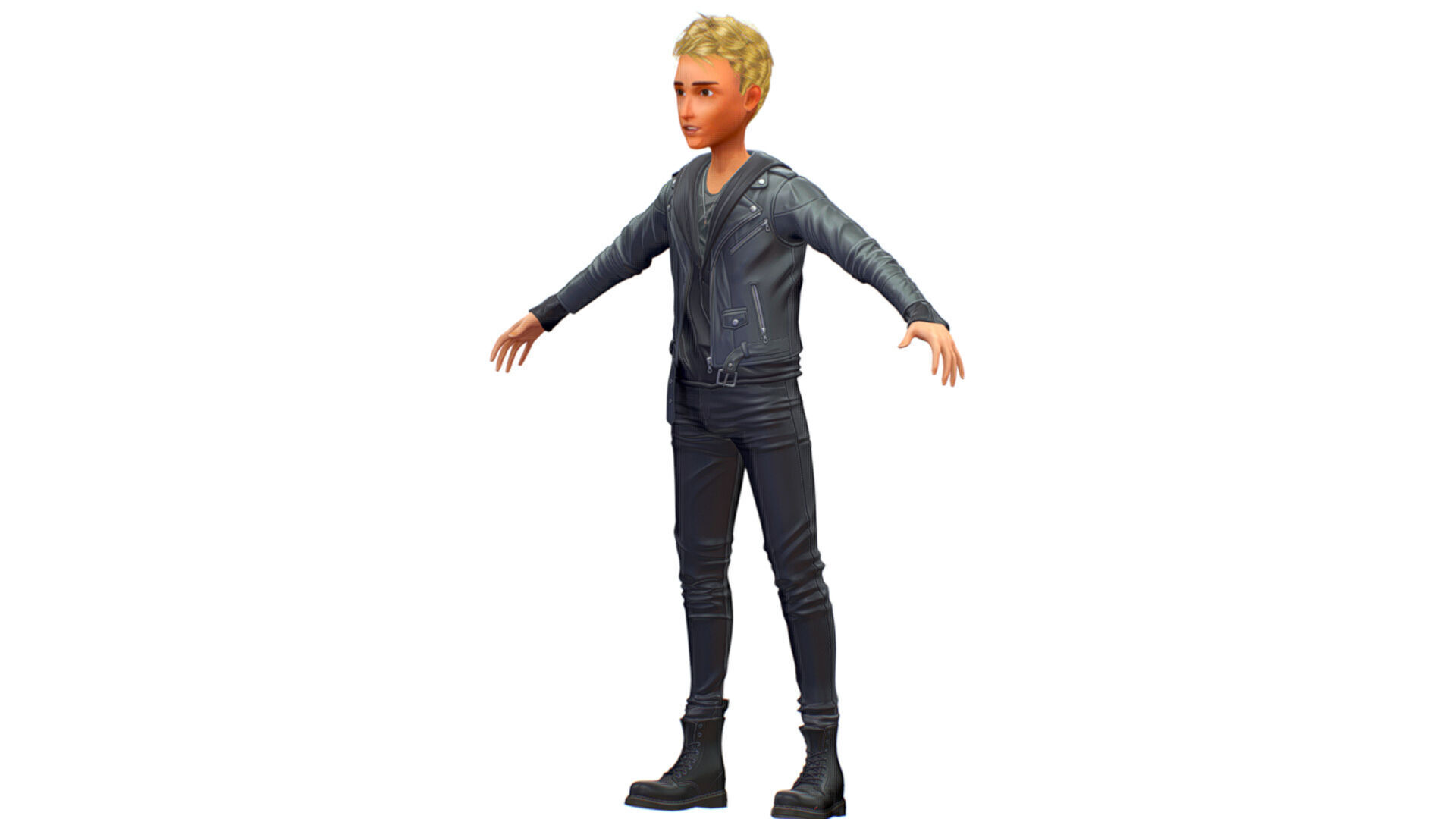 Man Rocker Rockstar Student Casual Male Leather Jacket 3D model_1