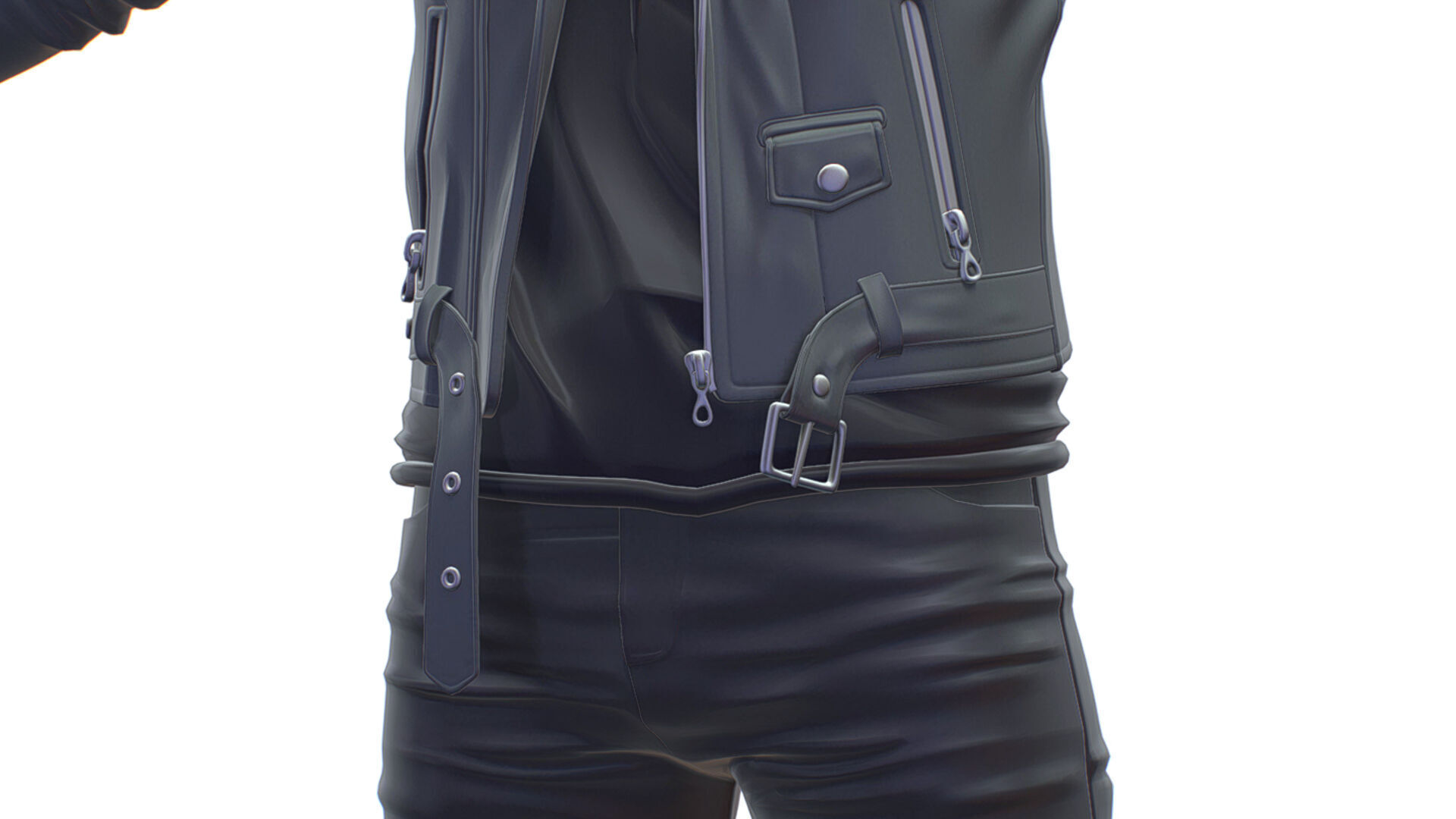 Man Rocker Rockstar Student Casual Male Leather Jacket 3D model_14