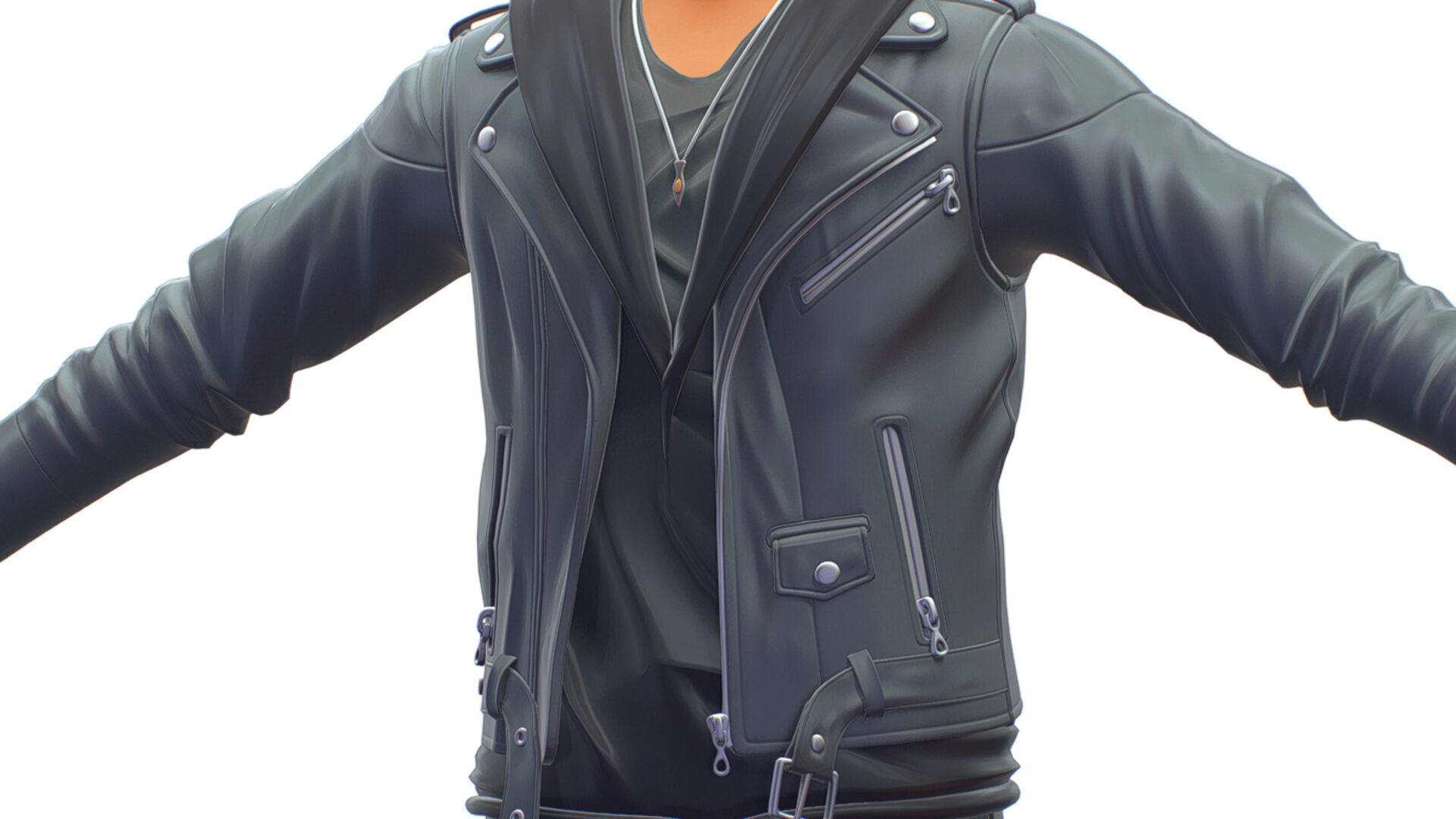 Man Rocker Rockstar Student Casual Male Leather Jacket 3D model_15