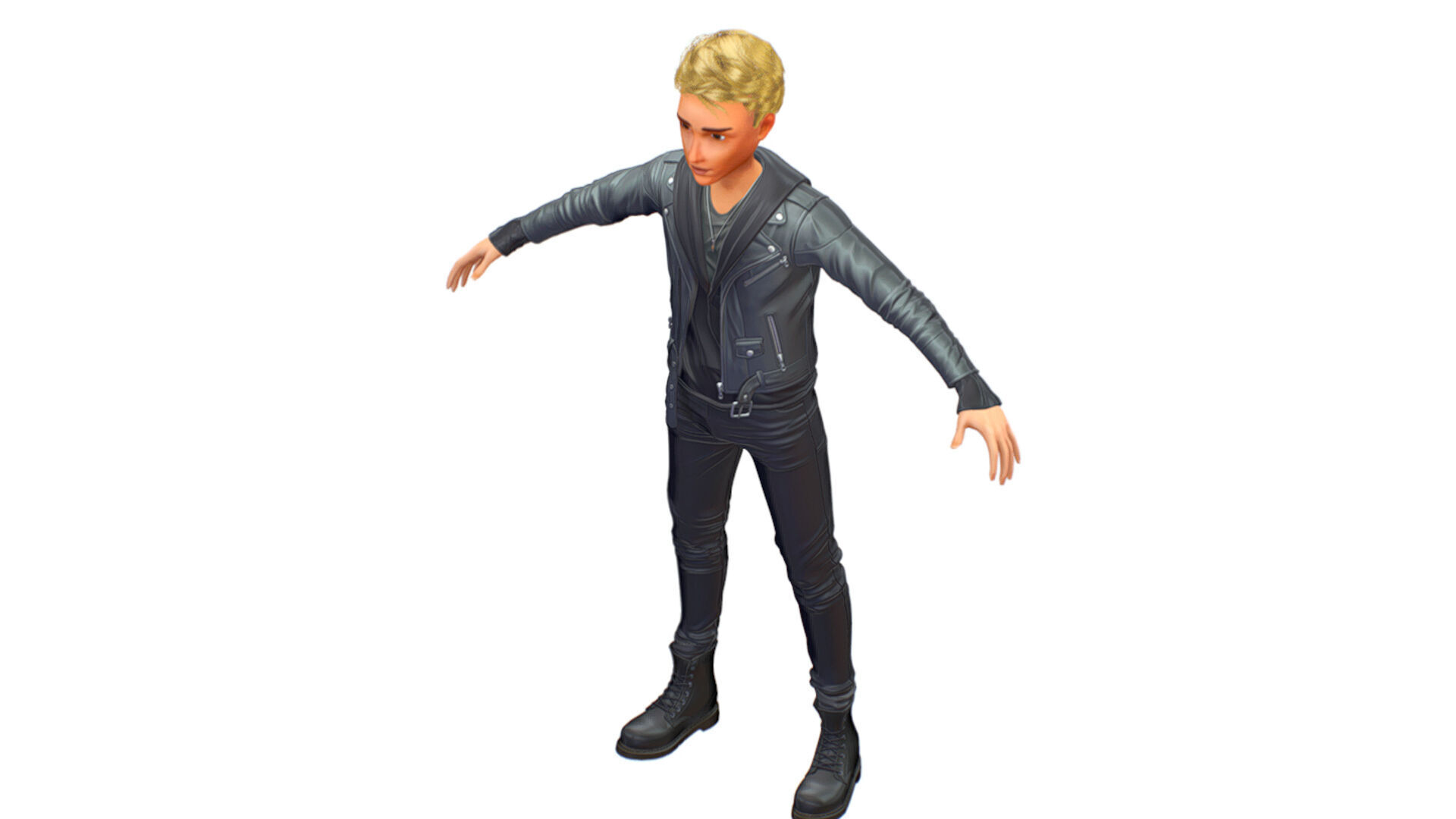 Man Rocker Rockstar Student Casual Male Leather Jacket 3D model_8