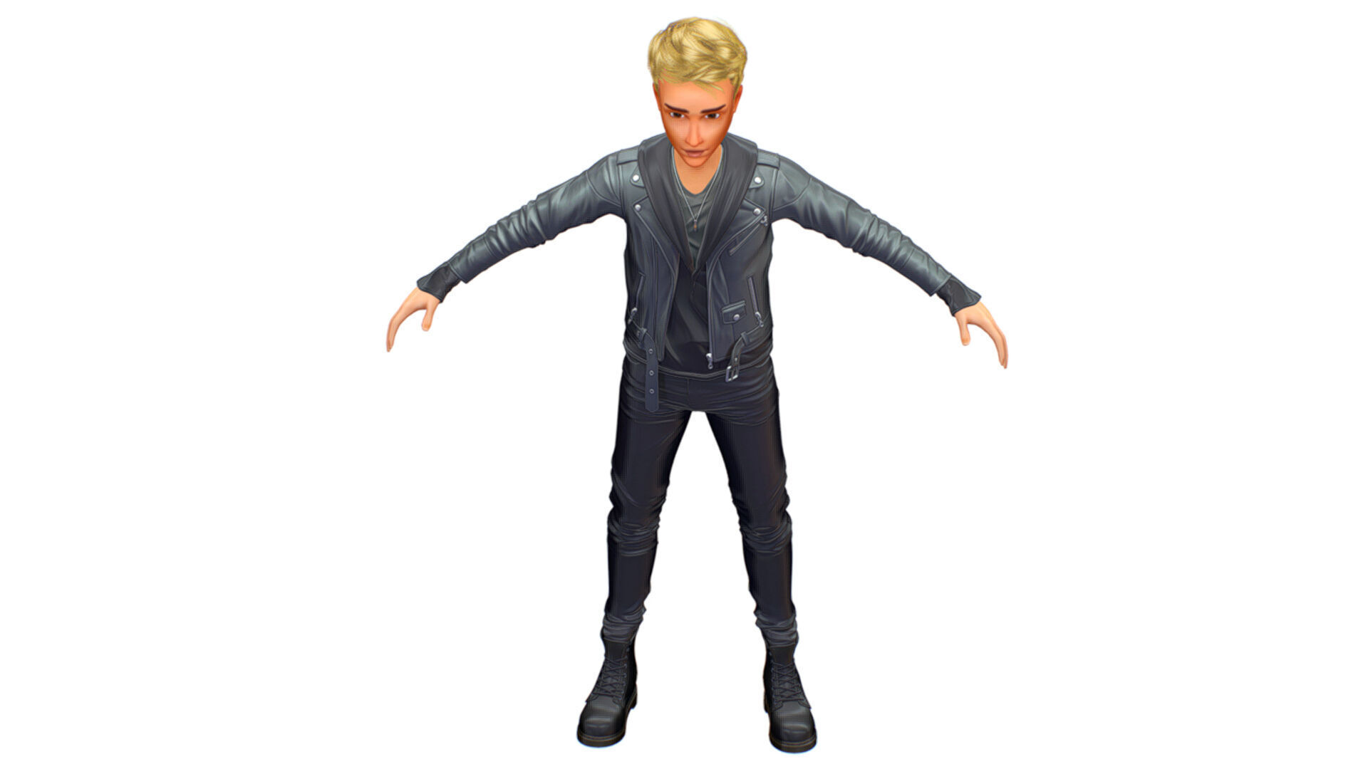 Man Rocker Rockstar Student Casual Male Leather Jacket 3D model_7