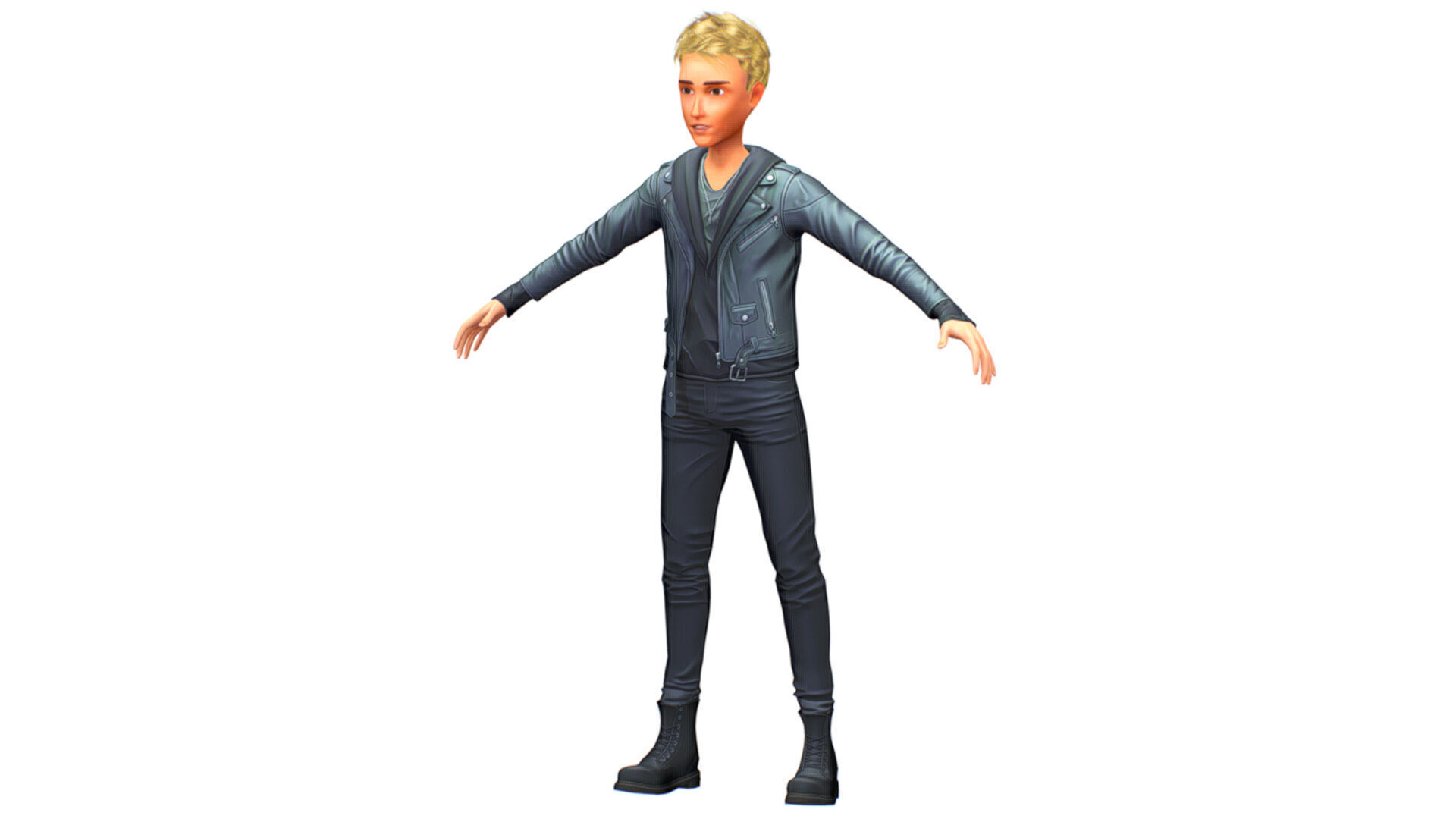 Man Rocker Rockstar Student Casual Male Leather Jacket Low-poly 3D model_1