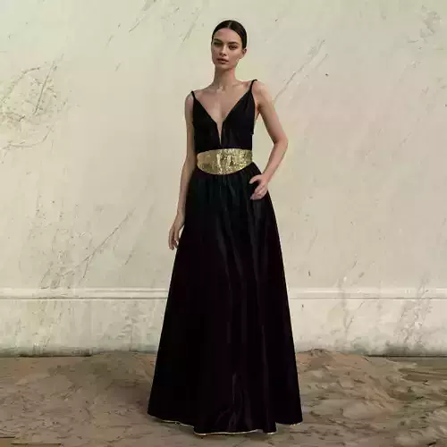 Black Evening Gown with Gold Accents