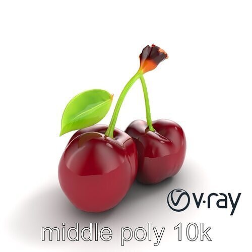 Cherry with Glossy Red Berries and Dew Drop Effect model pack Low-poly 3D model 5