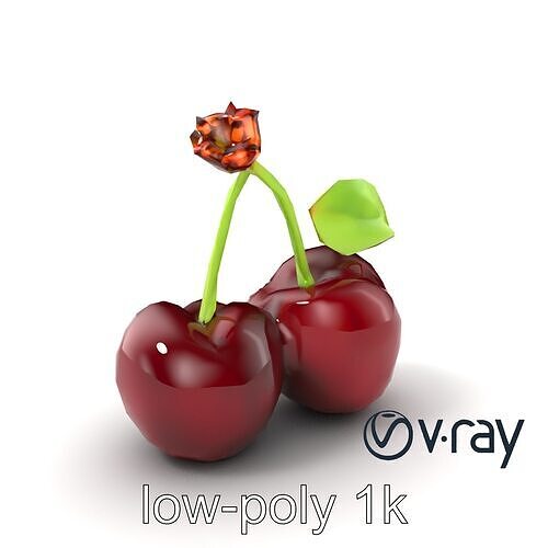 Cherry with Glossy Red Berries and Dew Drop Effect model pack Low-poly 3D model 3