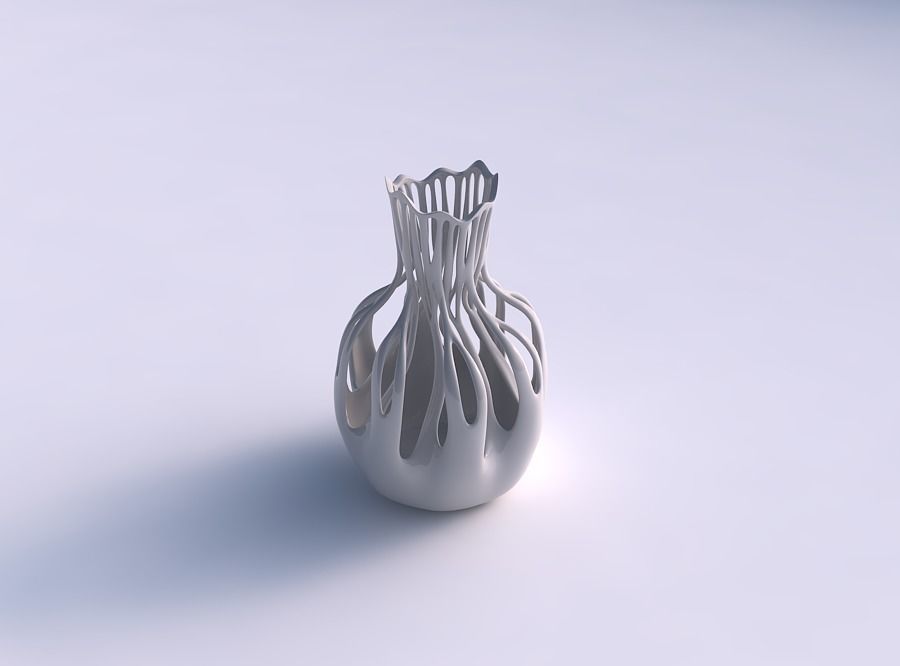 Vase curved with two layered branches streched top 3D print model_0